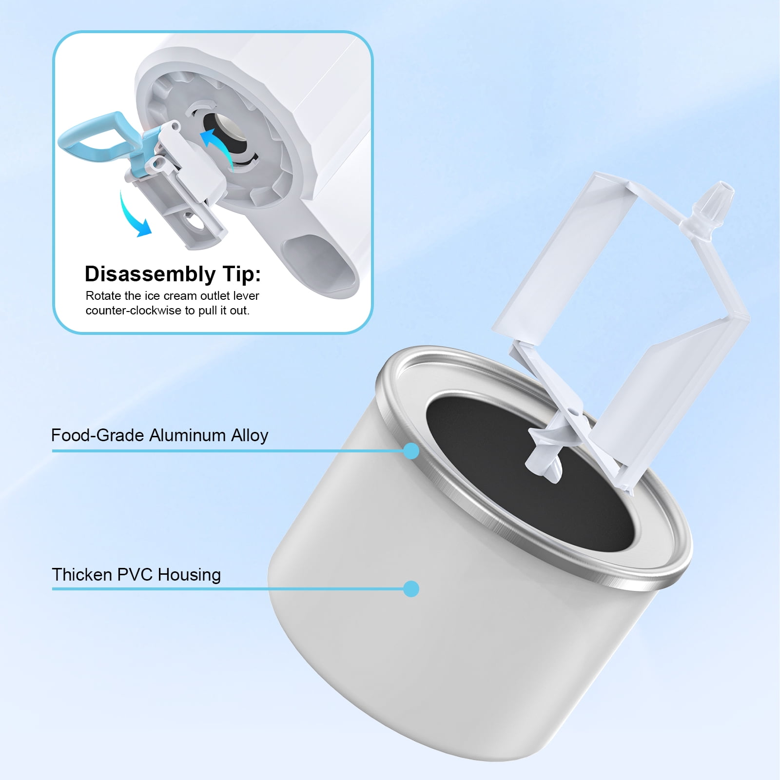 VAVSEA Ice Cream Maker, Frozen Yogurt Machine, for Homemade Gelato, Sorbet, Electric Soft Serve Maker, Christmas Gift, Blue - Image 8