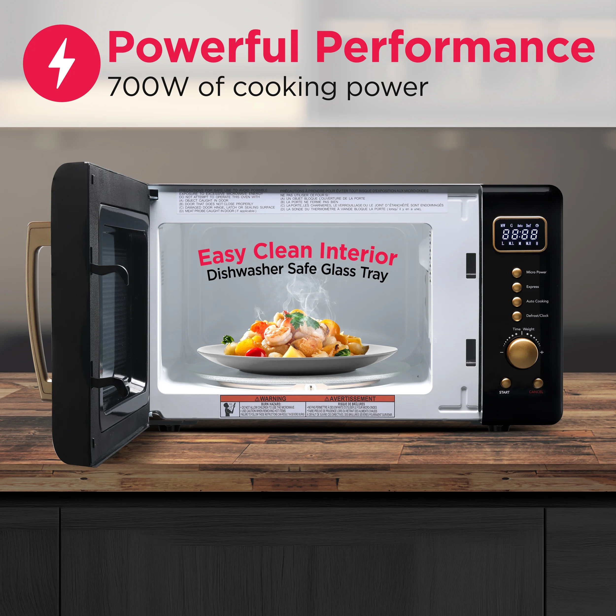 Frigidaire 0.7 Cu. Ft. Retro Countertop Microwave Oven, Black and Gold - Image 2