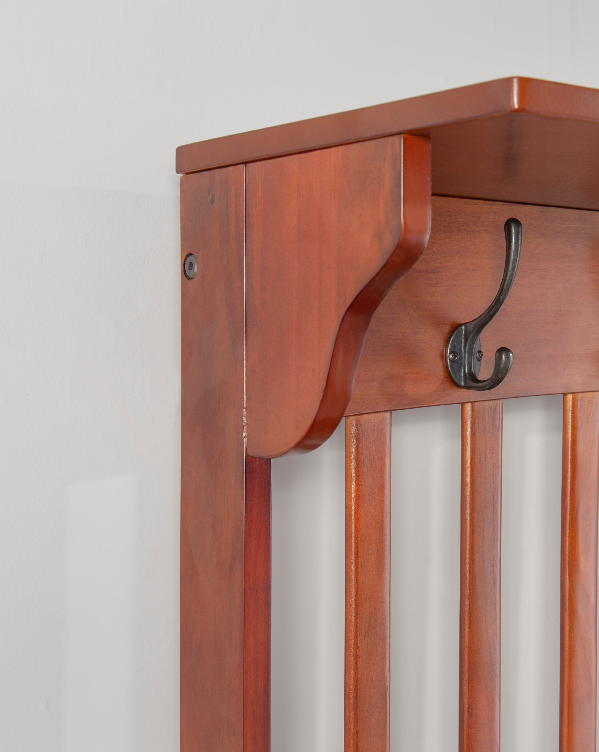 Linon Fletcher Free Standing Hall Tree with 4 Hooks and Split Seat Storage Bench, Walnut - Image 16