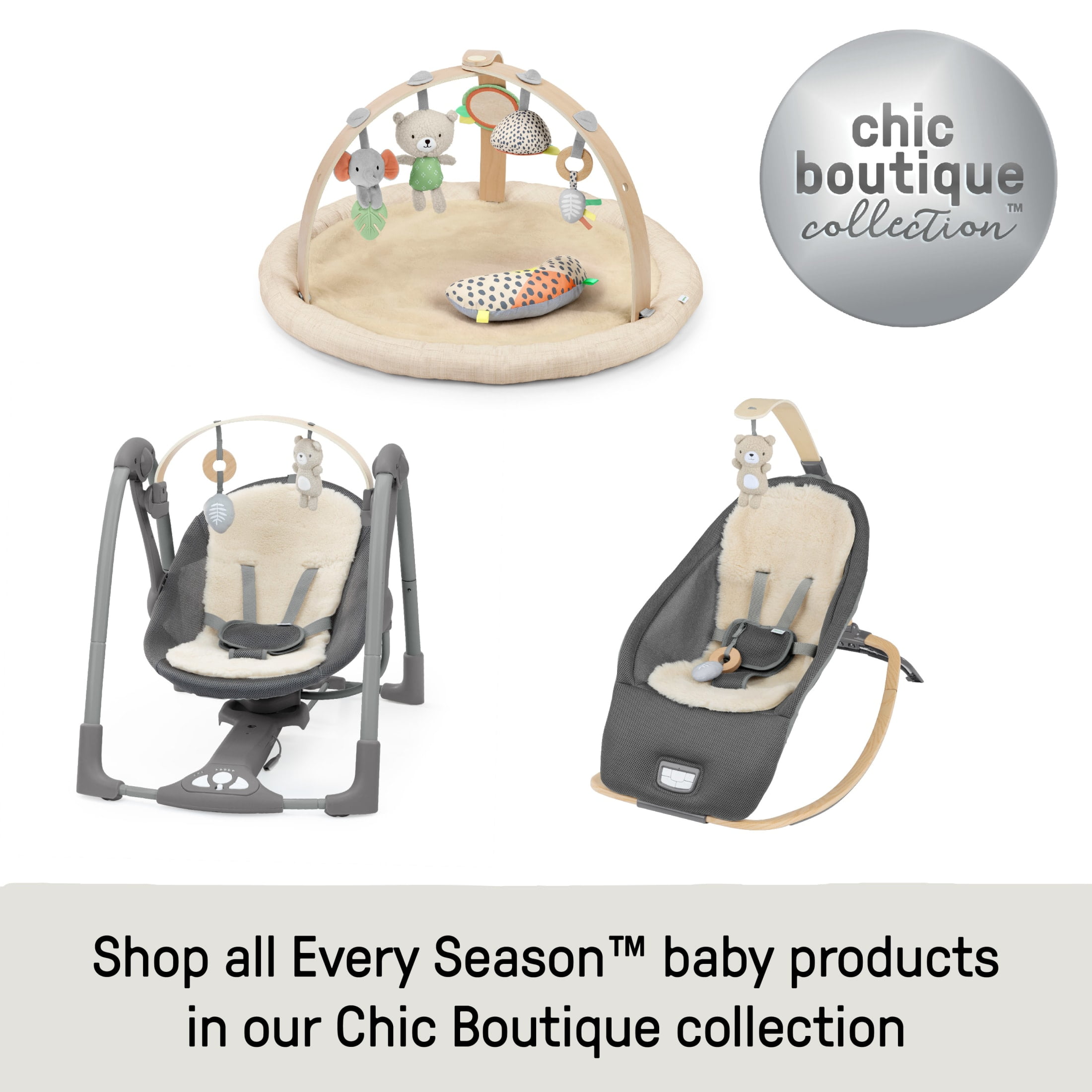 Ingenuity Every Season Plush Lambswool Baby Play Gym and Play Mat, 0+ Months - Natural - Image 5