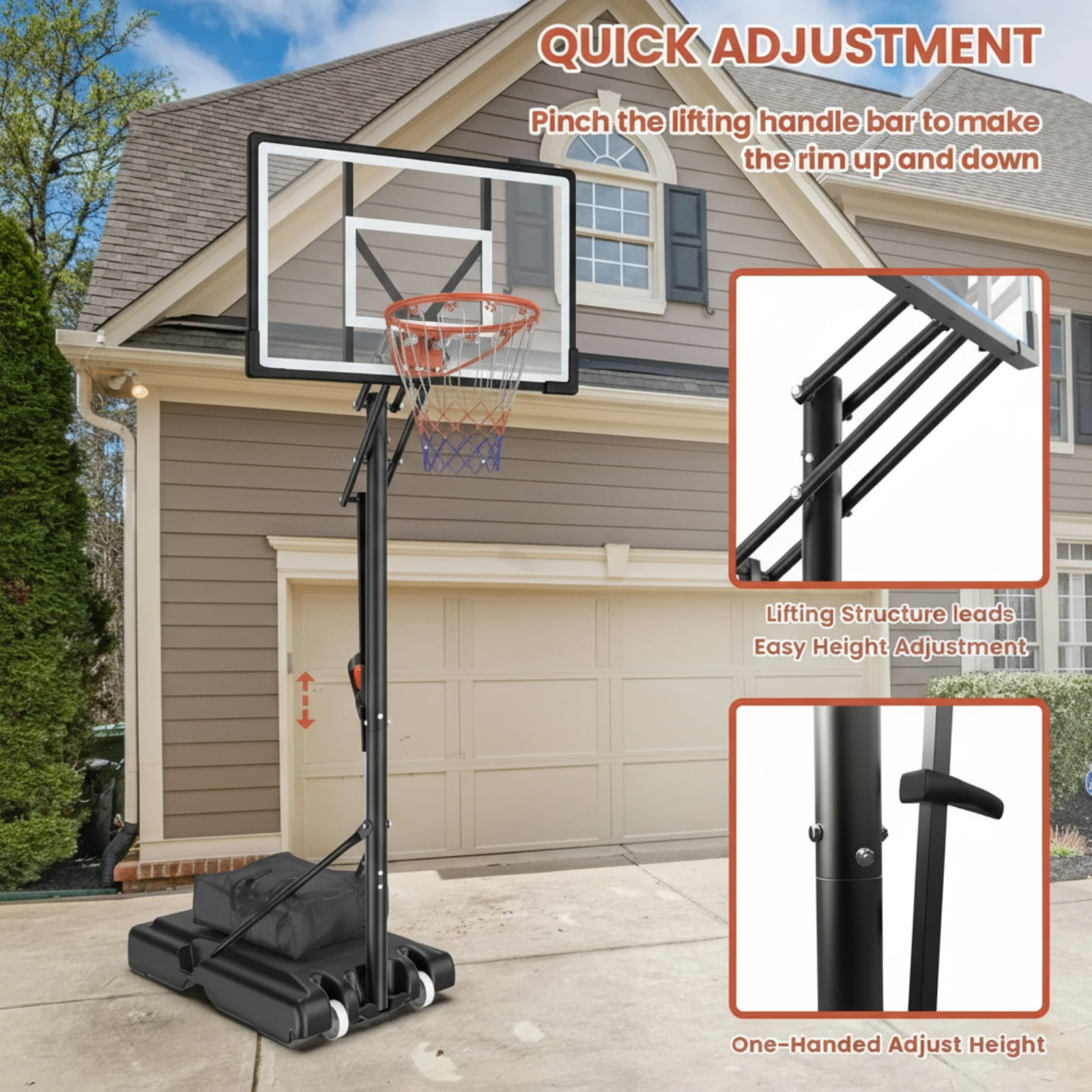 NEDYO Portable Adjustable Basketball Hoop 5.25-10ft with 44" Backboard for Kids, Teens, Adults, New - Image 6