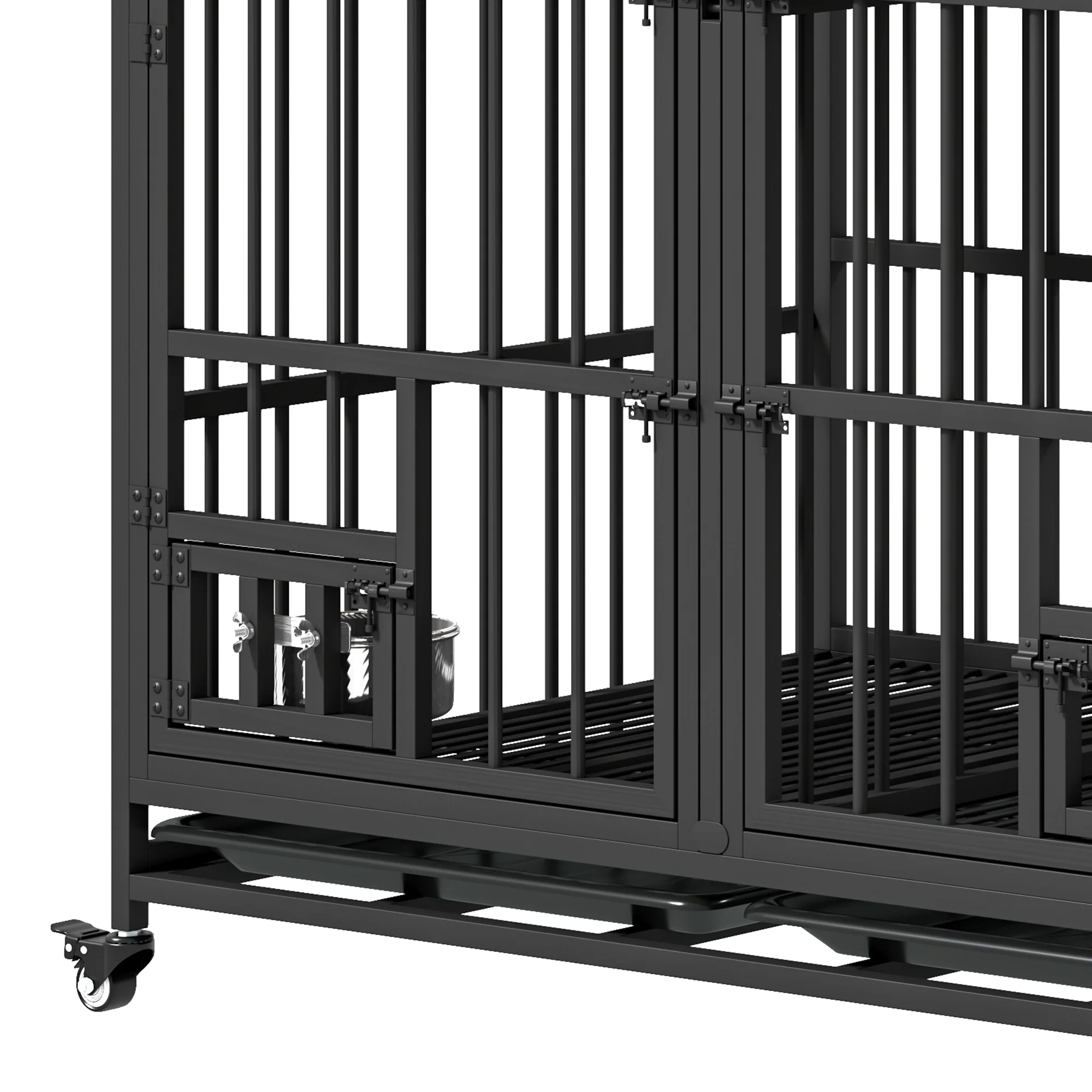 Uforic 37.5" Dog Crate Furniture with Double Lockable Doors, Heavy Duty Wooden Dog Kennel with Removable Divider &360° Rotatable Dog Bowls & 360° Wheels & 2 Trays - Image 4