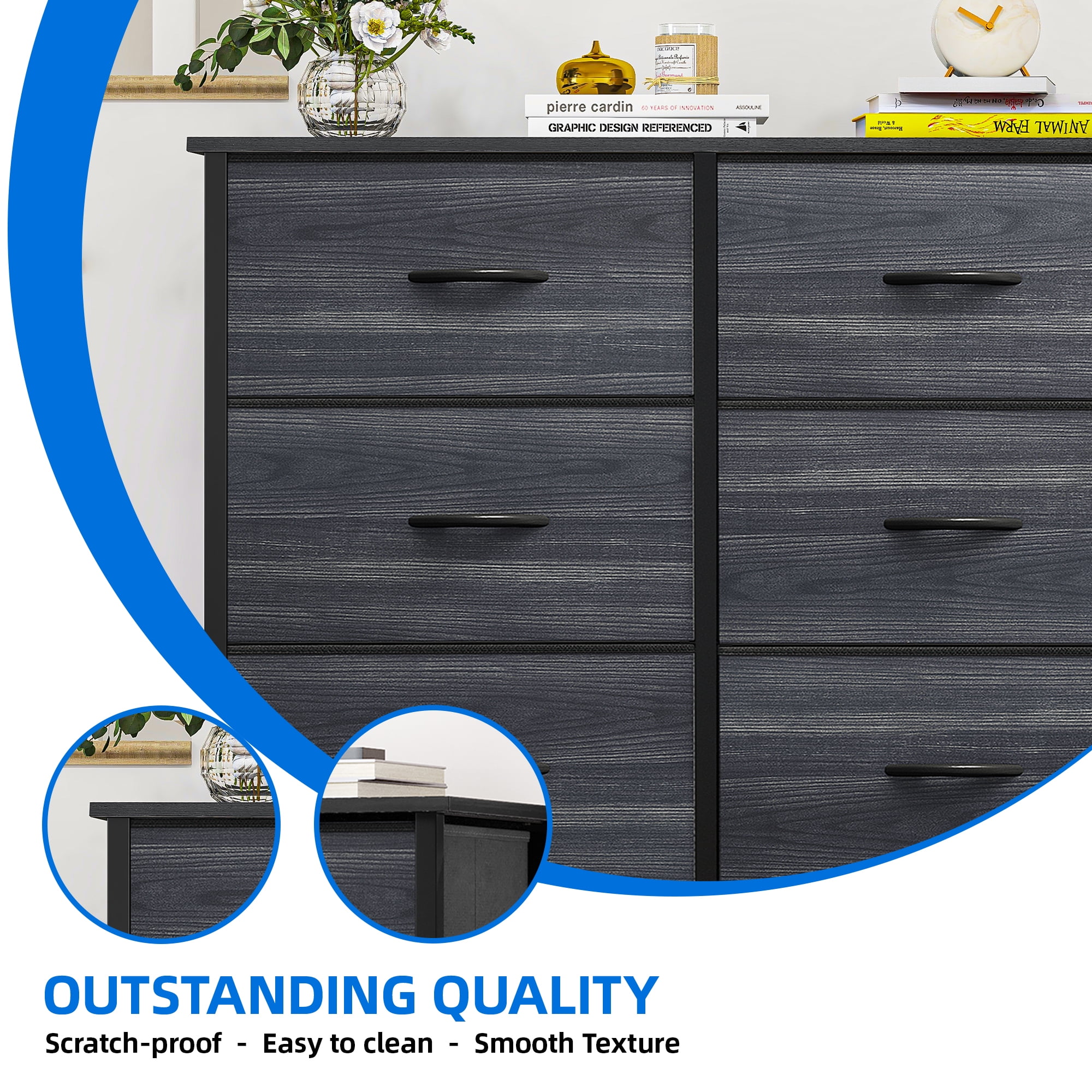 Uforic 8-Drawer Dresser with Wooden Top & Steel Frame, Storage Chest for Bedroom, Charcoal Black - Image 7