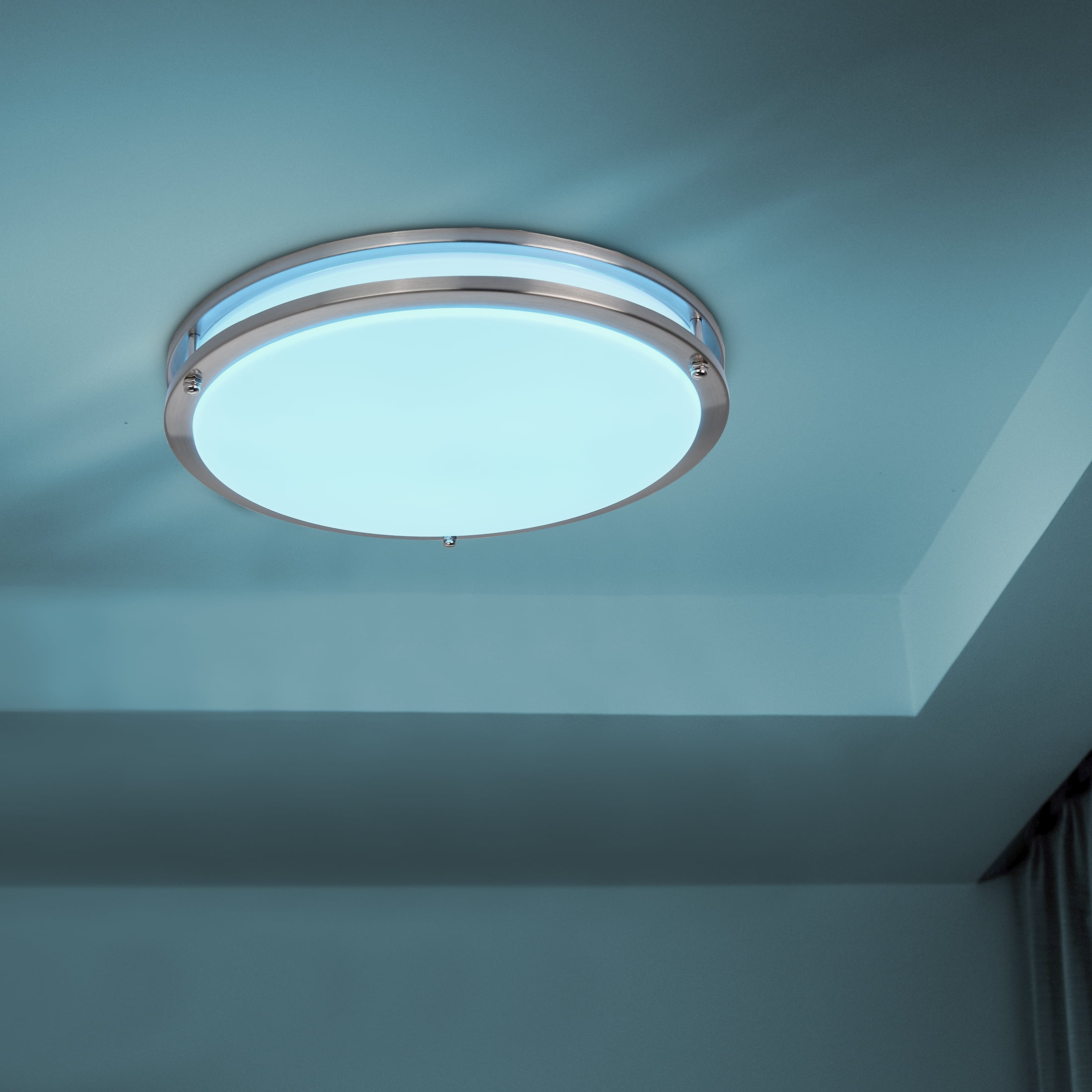 Maxxima Luvoni 14 in. Smart WiFi LED Ceiling Light - Dual Ring Satin Nickel 1600 Lumens Dimmable Flush Mount, CCT Selectable 2700K-6000K, Google Assistant and Alexa Compatible for Living Room Lighting - Image 4