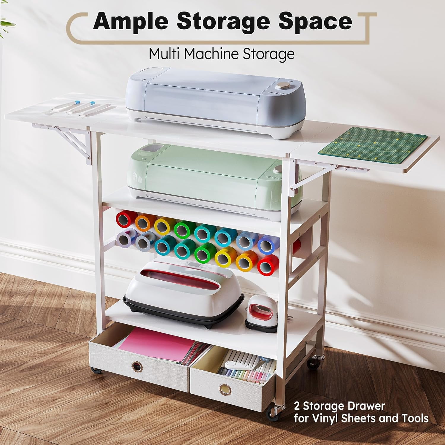 Crafit Circut Table Craft Table Foldable Sewing Table with 16 Vinyl Roll Holder and 2 Storage Drawer - Image 6