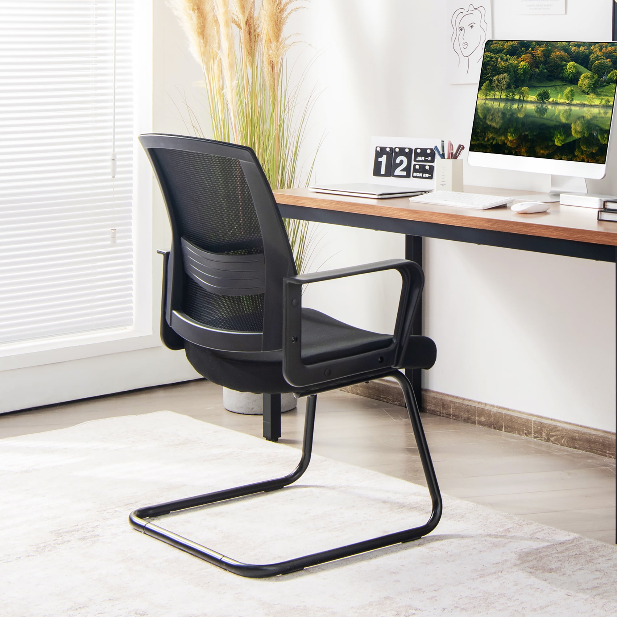 Costway Mid Mesh Back Conference Chair Reception Office Guest Arm Chair w/Lumbar Support - Image 9