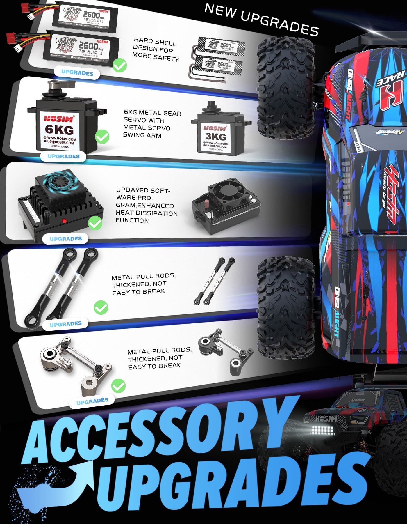 Hosim Brushless RC Cars 1:10 Remote Control Car X-08 RC Monster Trucks Buggy Crawler 4WD Off Road High Speed 40+MPH - Image 4