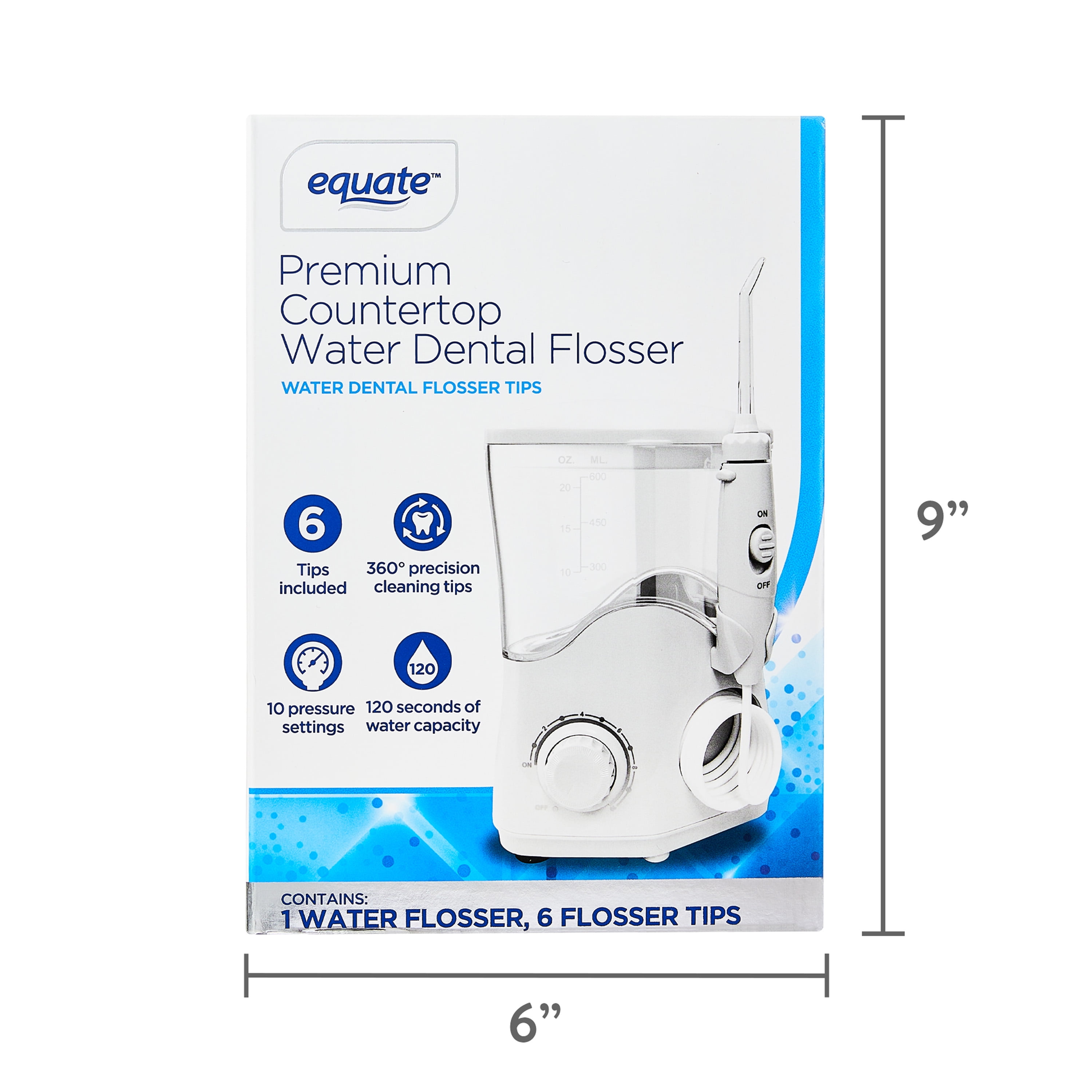 Equate Premium Countertop Water Flosser with Flosser Tips and 120 Seconds of Water Capacity (1 Water Flosser, 6 Flosser Tips) - Image 11