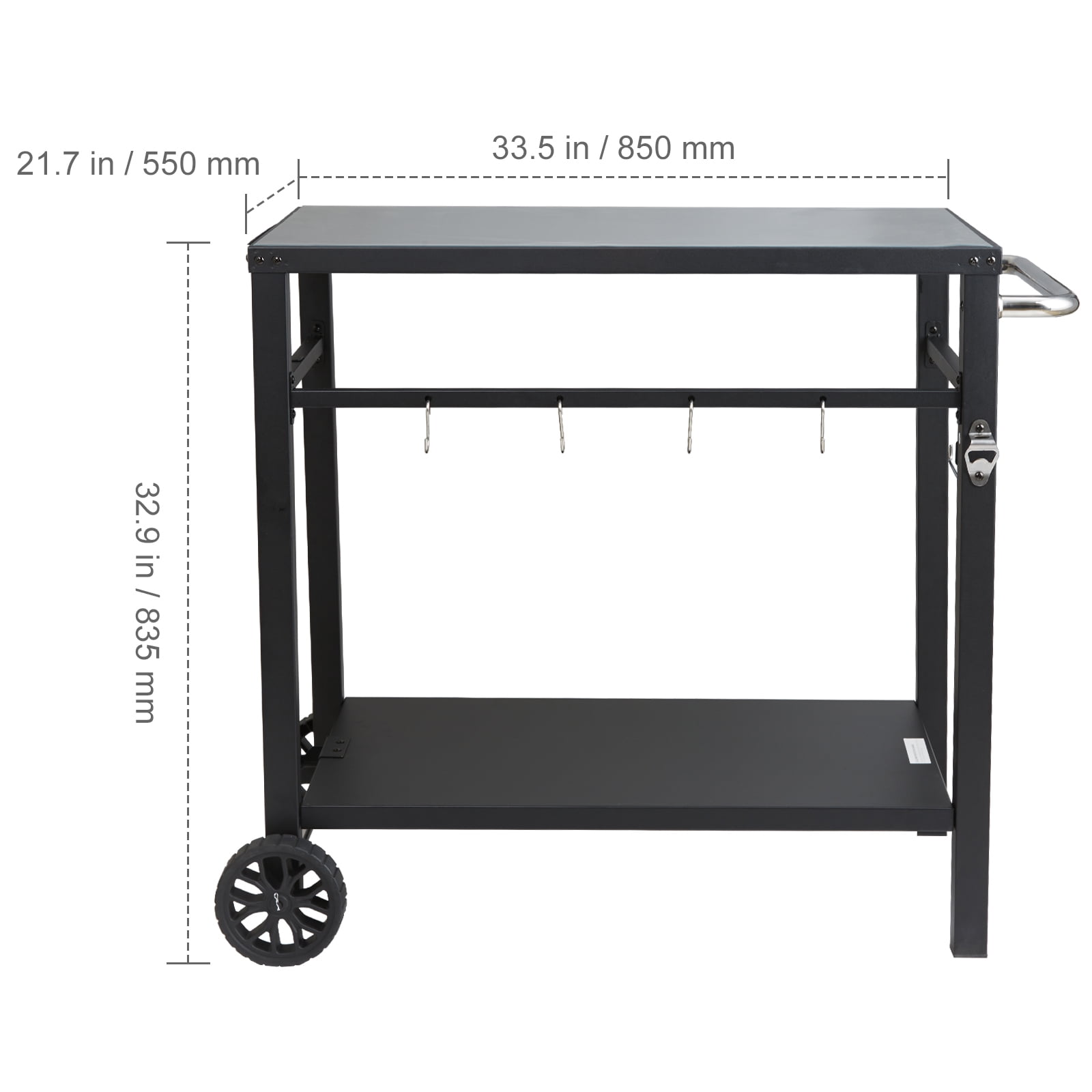 KFFKFF Outdoor Grill Cart with PVC Table Mat, 2 Tier Portable Modular Carts for Pizza Oven BBQ Mobile Grill Cart Food Preparation for Garden, Backyard - Image 6