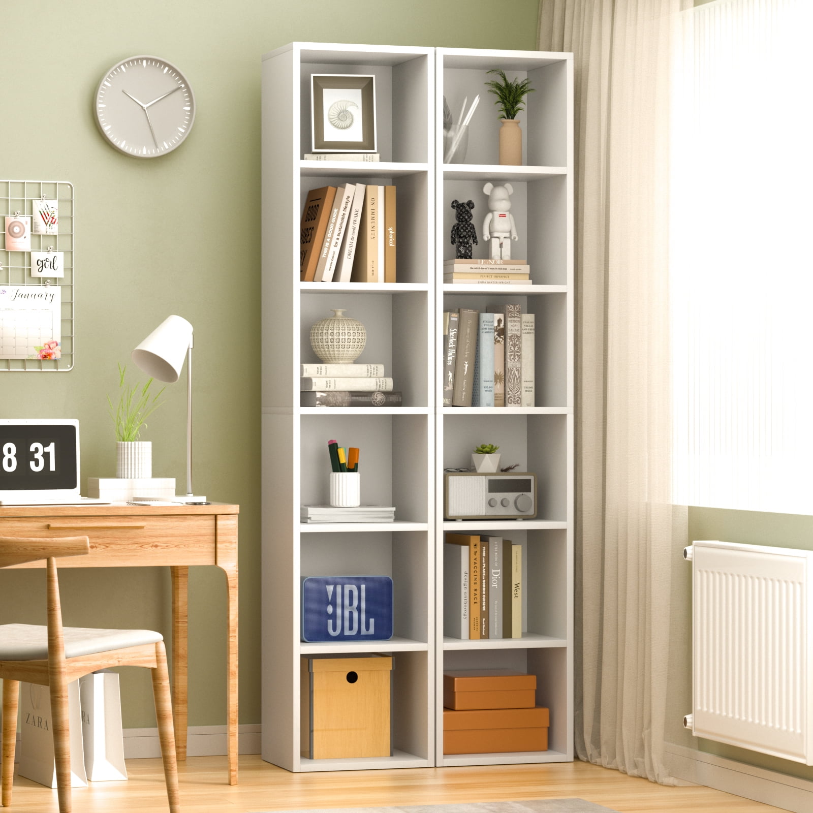 Bapipro Tall Narrow Bookshelf, 6-Tier Cube Display Rack, Modern Corner Bookshelf with Storage Space, Storage Cabinet for Home Office (White 1 Pack) - Image 5