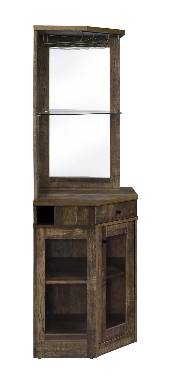 Alviso Corner Bar Cabinet with Stemware Rack Rustic Oak - Image 4