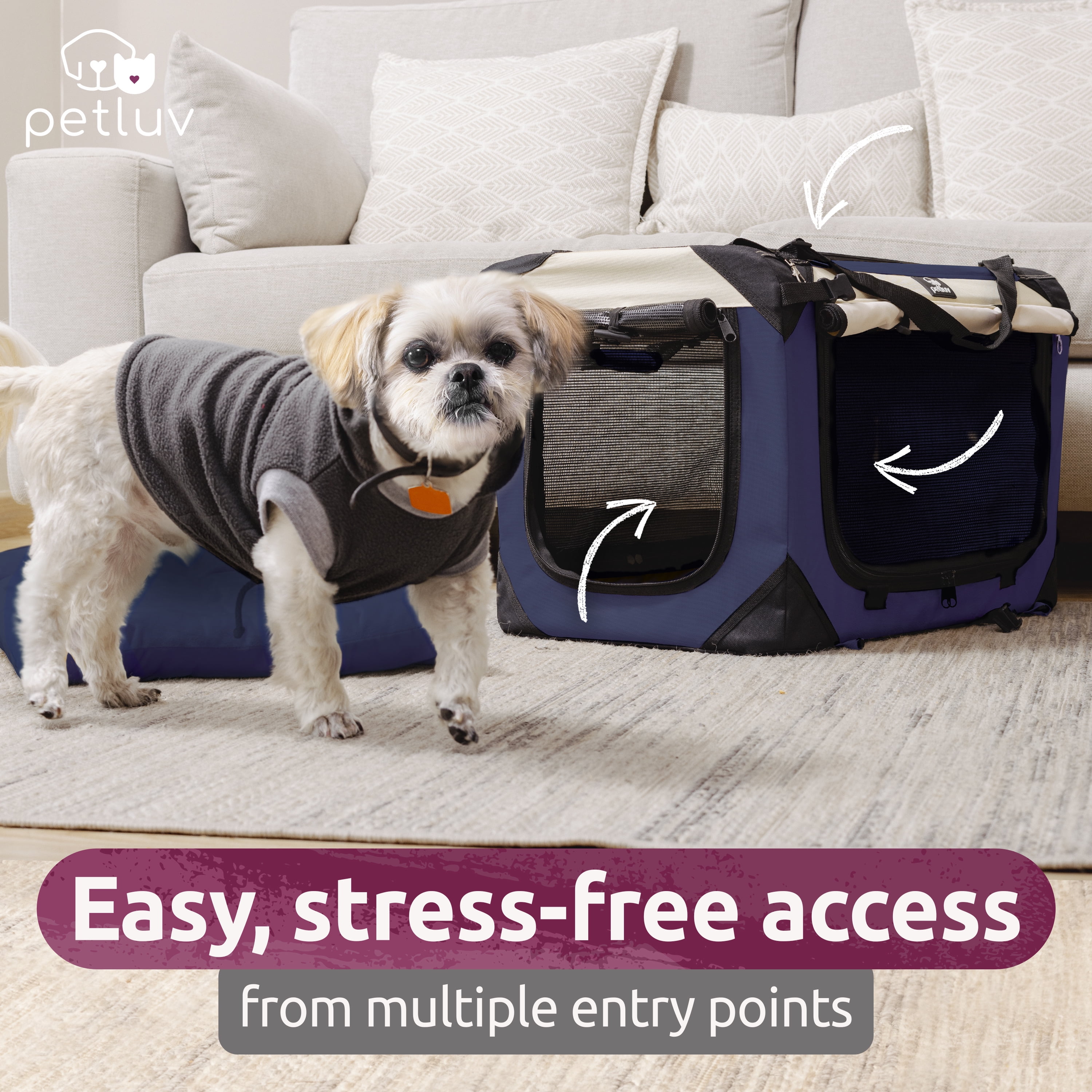 PetLuv Premium Cat and Dog Carrier, Soft-Sided, Plush Bed, Locking Zippers, Privacy Windows, Collapsible, Adjustable Carry Strap - Image 9