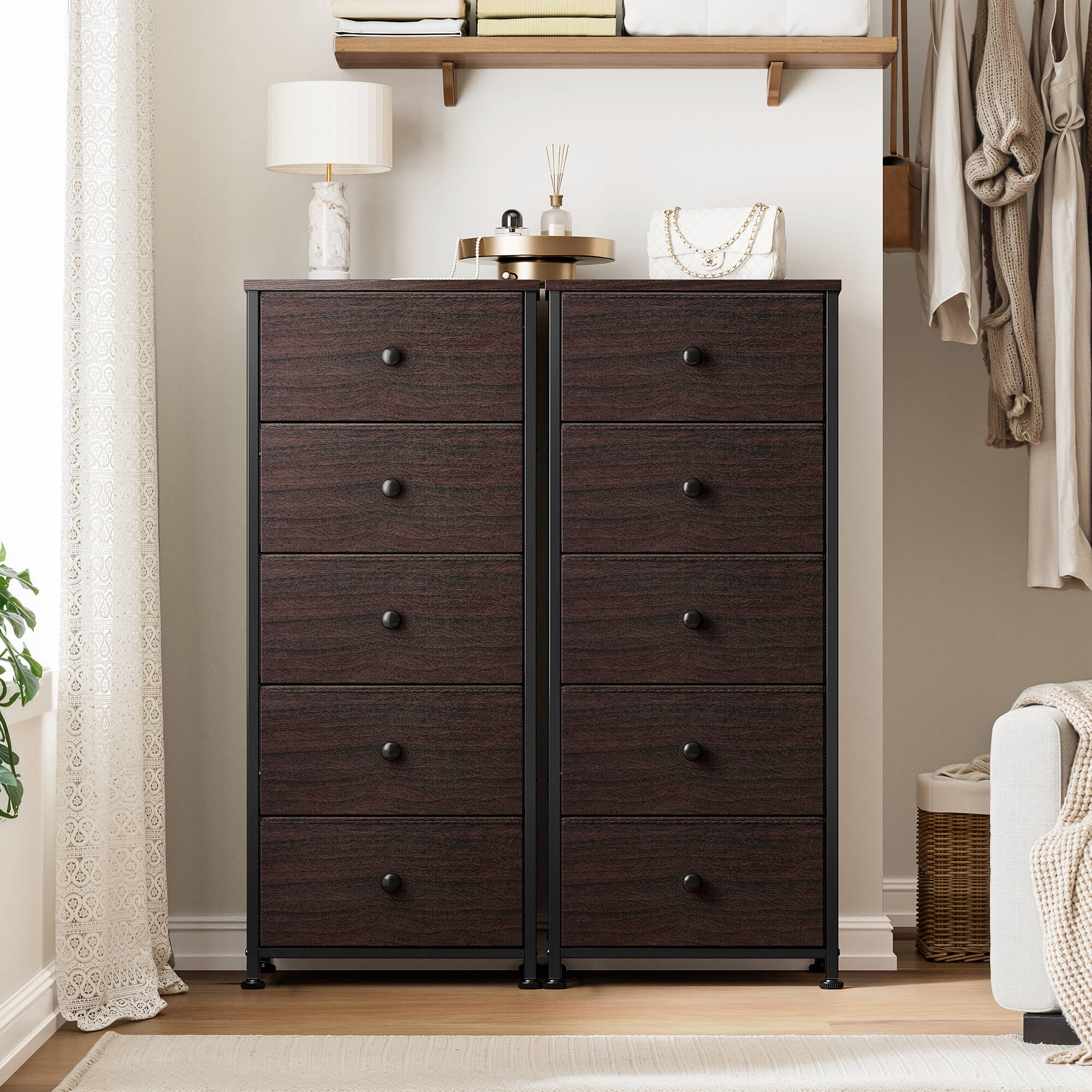 GUNAITO 5 Drawer Dresser for Bedroom Tall Narrow Chest of Drawers Fabric Storage Dresser for Adults,Brown - Image 3