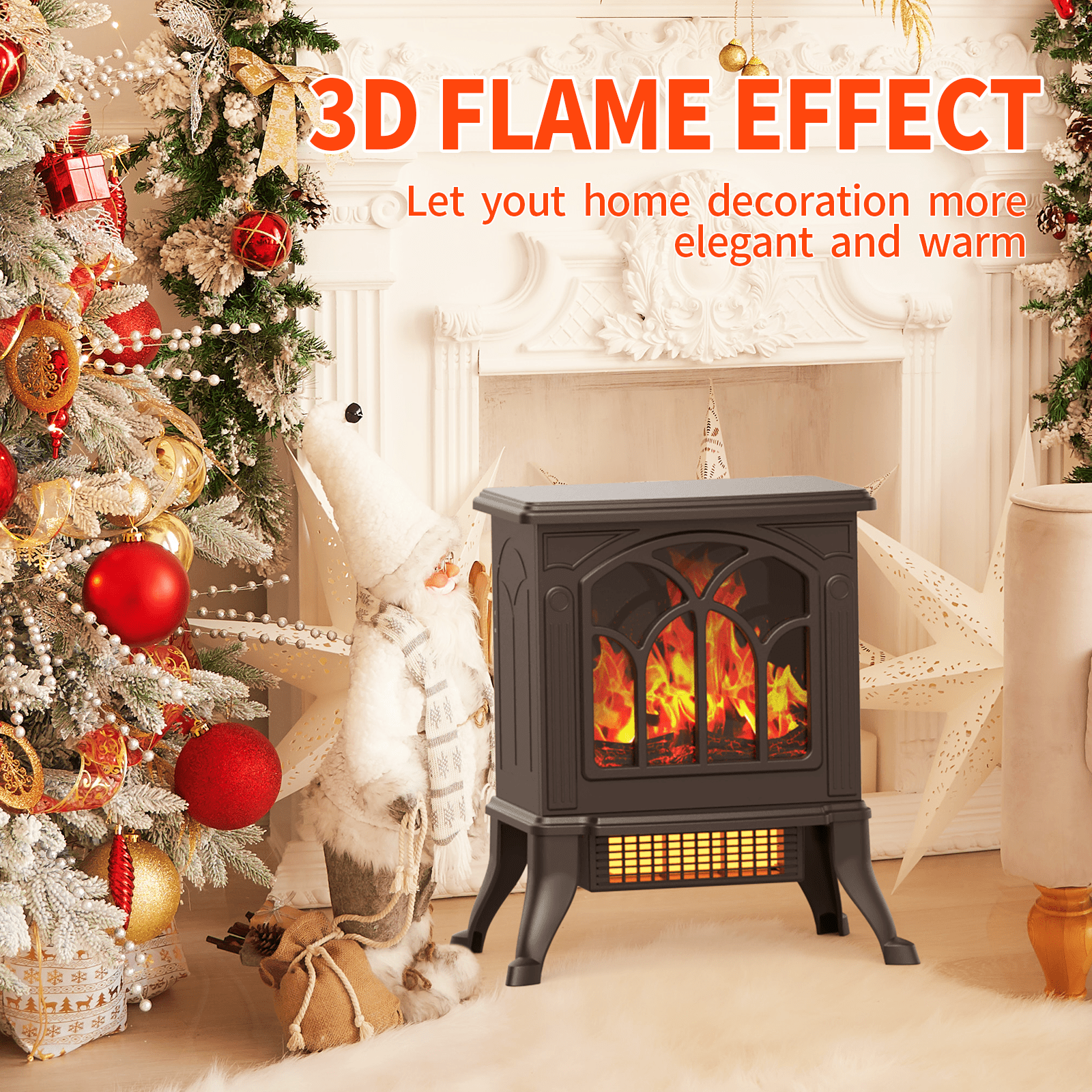 SUGIFT Electric Fireplace Infrared Stove Heater, Freestanding Fireplace Heater, 750W/1500W, Black - Image 3