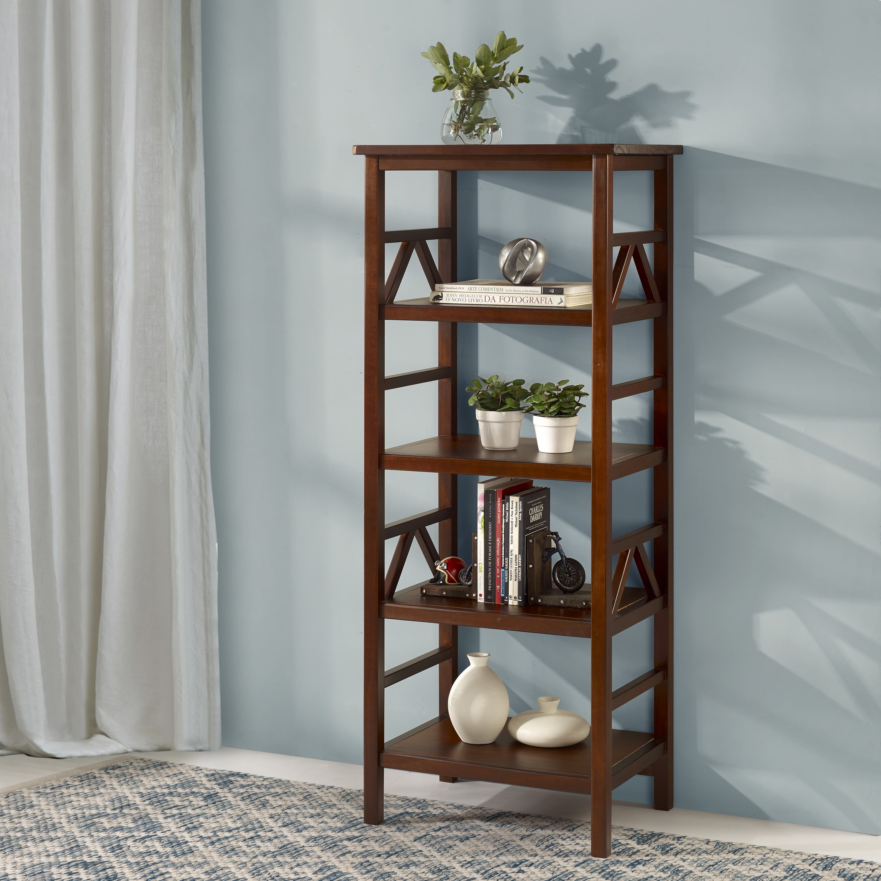 Linon Titian Wood Four Shelf Bookcase in Brown - Image 5