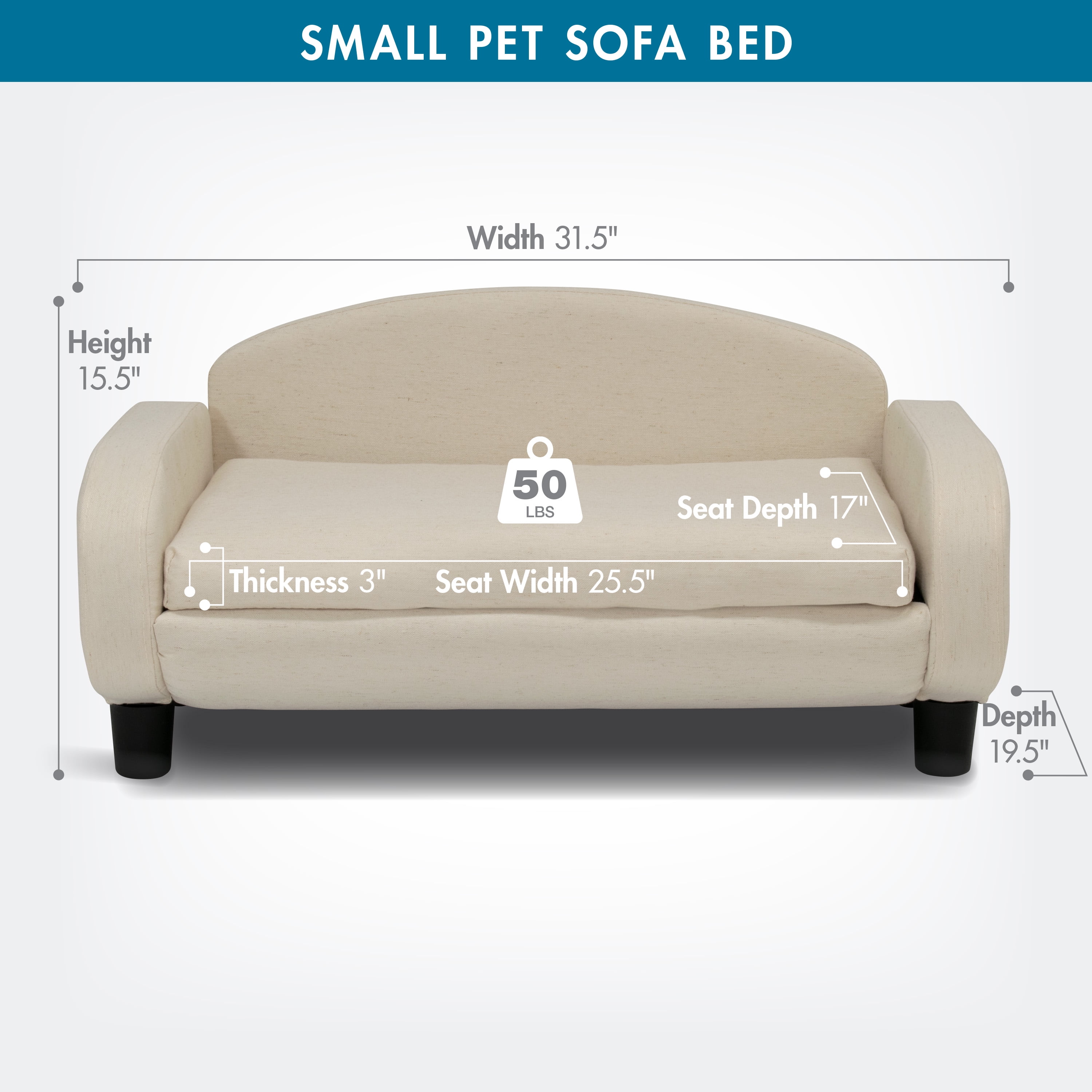Paws & Purrs Modern Pet Sofa Bed – 31.5" Wide Low-Back Lounger for Dogs & Cats – Removable Washable Mattress Cover, Espresso / Oatmeal - Image 5