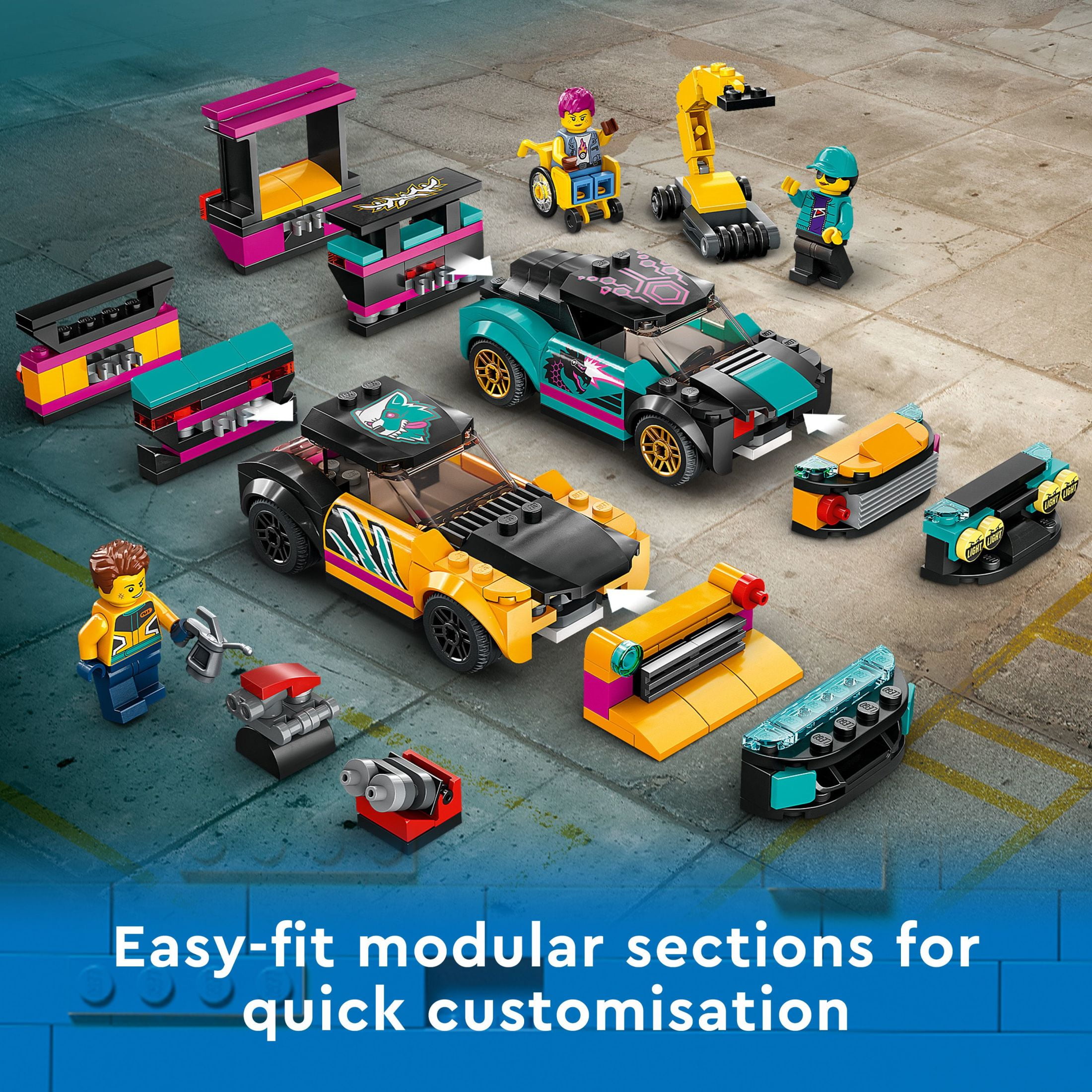 LEGO City Custom Car Garage 60389, Toy Garage Building Set with 2 Cutomizable Cars, Pretend Play Mechanic Toy with 4 Mini Figures, Birthday Gift Idea for Boys, Girls, Kids Who Love Cars Age 6+ - Image 4