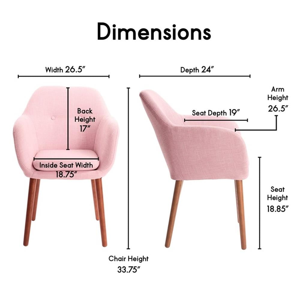 Adore Decor Roux Mid-Century Modern Fabric Accent Chair with Arms Blush Pink - Image 2
