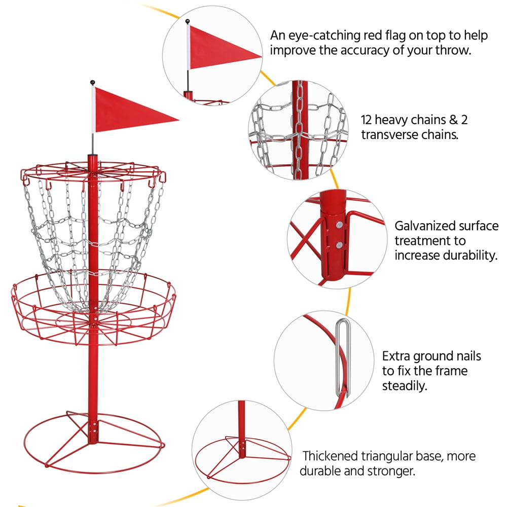 Alden Design 12-Chain Portable Disc Golf Basket Metal Flying Disc Golf Target, Red - Image 4