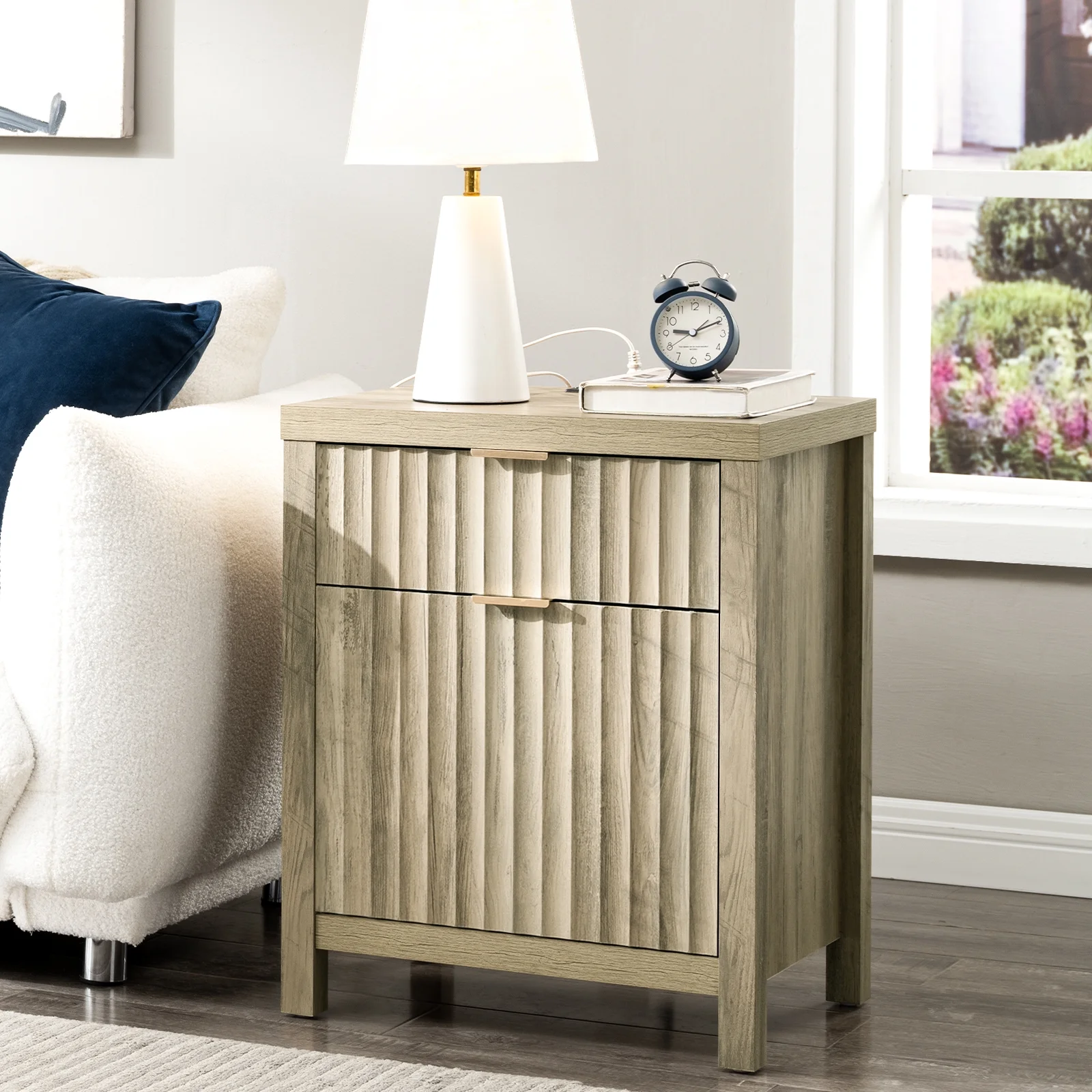 OAKHAM 2 Drawer Nightstands with Charging Station, Farmhouse Bedside Tables with usb, Set of 2 - Image 8