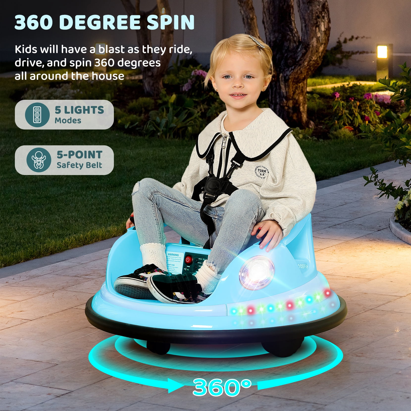 12V Bumper Car,Neche Ride On Toys for Toddlers,360° Spin Toddler Car with Remote,5 LED Lights,Light Blue - Image 8