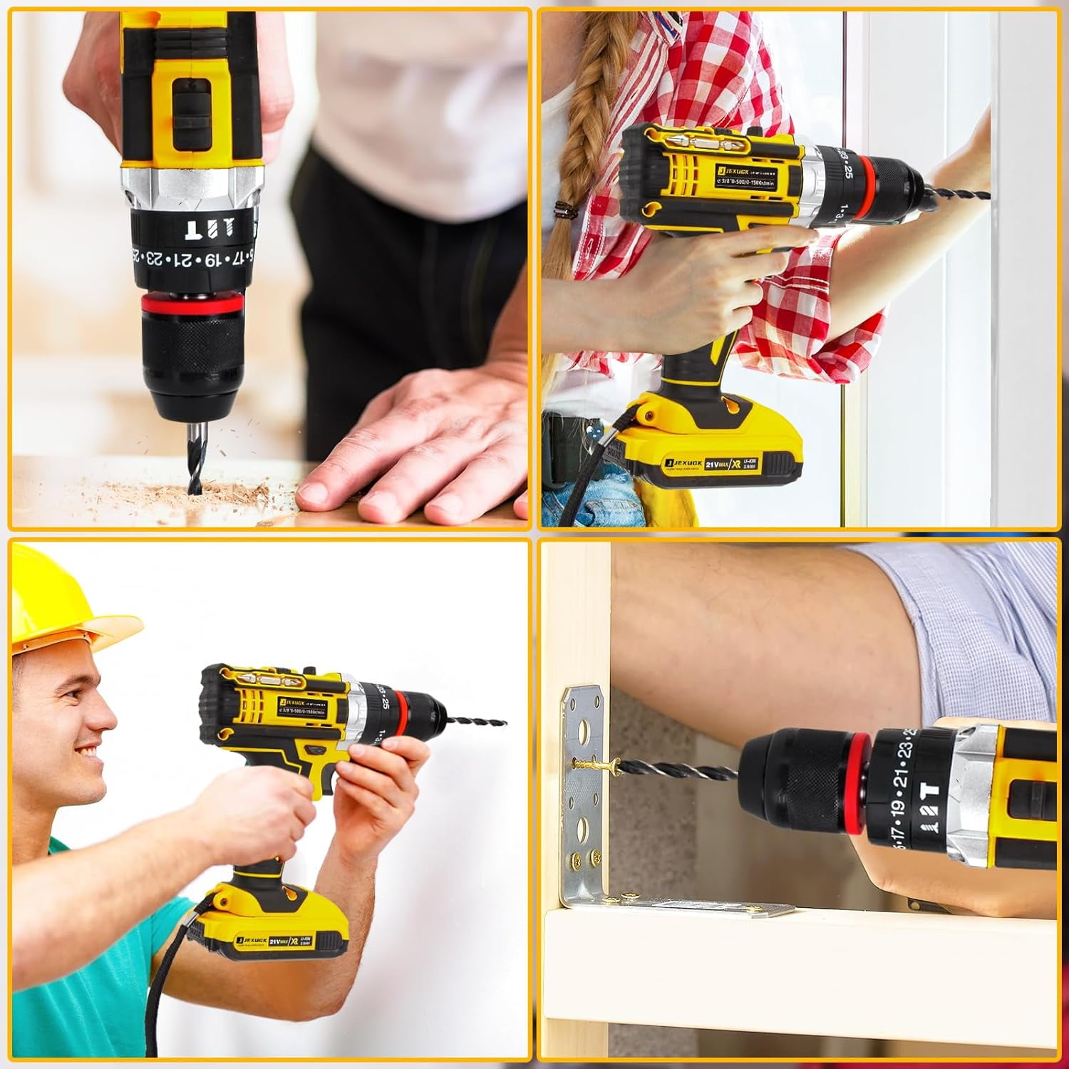 JEXUGK Home Tool Set with Power Drill, 245PCS Cordless Drill Set with 21V Battery Drill Driver, All Purpose Household Repairing Tool Kit with Drill, 25+3 Clutch Impact Combo Kit With Tool Bag - Image 3