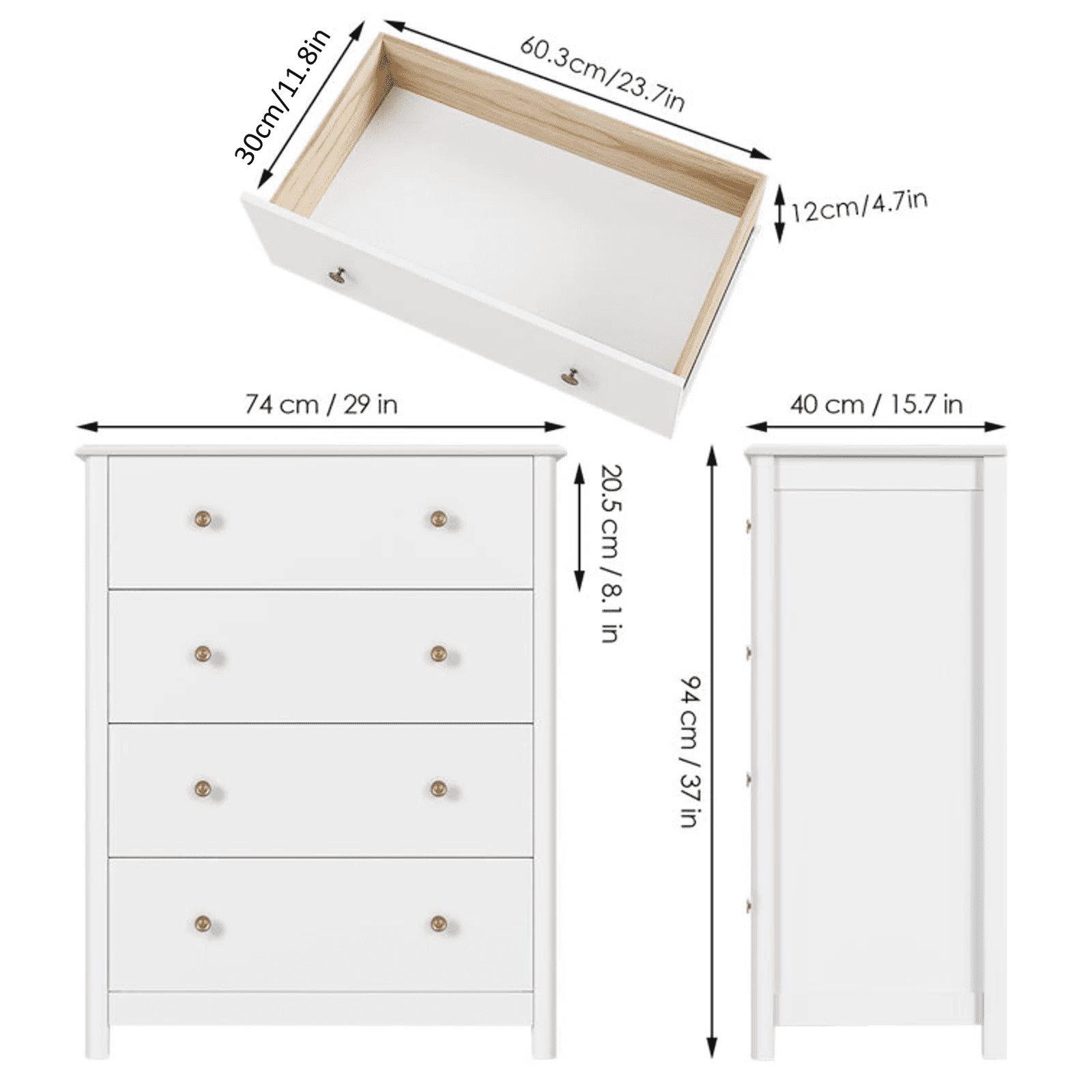 Homfa Vertical Dresser with 4 Drawer, Wide Chest of Drawers Nightstand for Bedroom Closet Entryway, White - Image 8