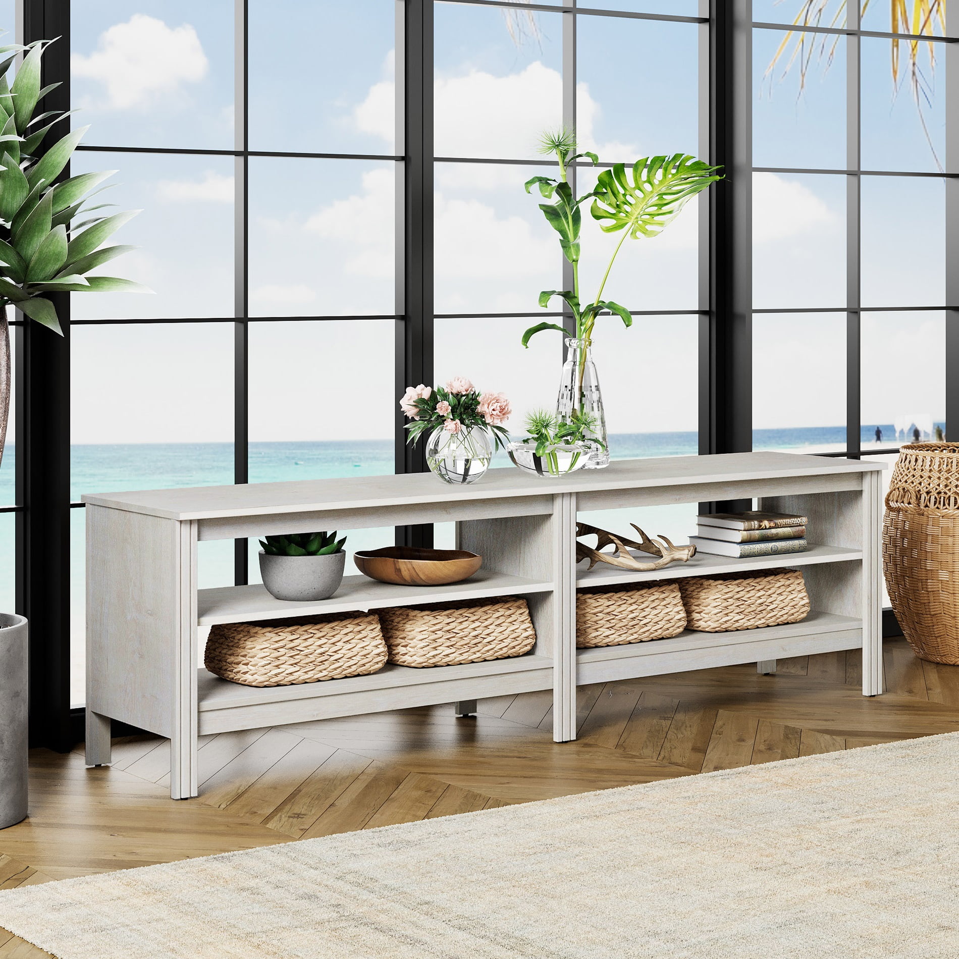 TV Stand for 75 Inch TV Stands, Media Console Entertainment Center Television Table with Open Shelves for Living Room, White 70 inch - Image 3