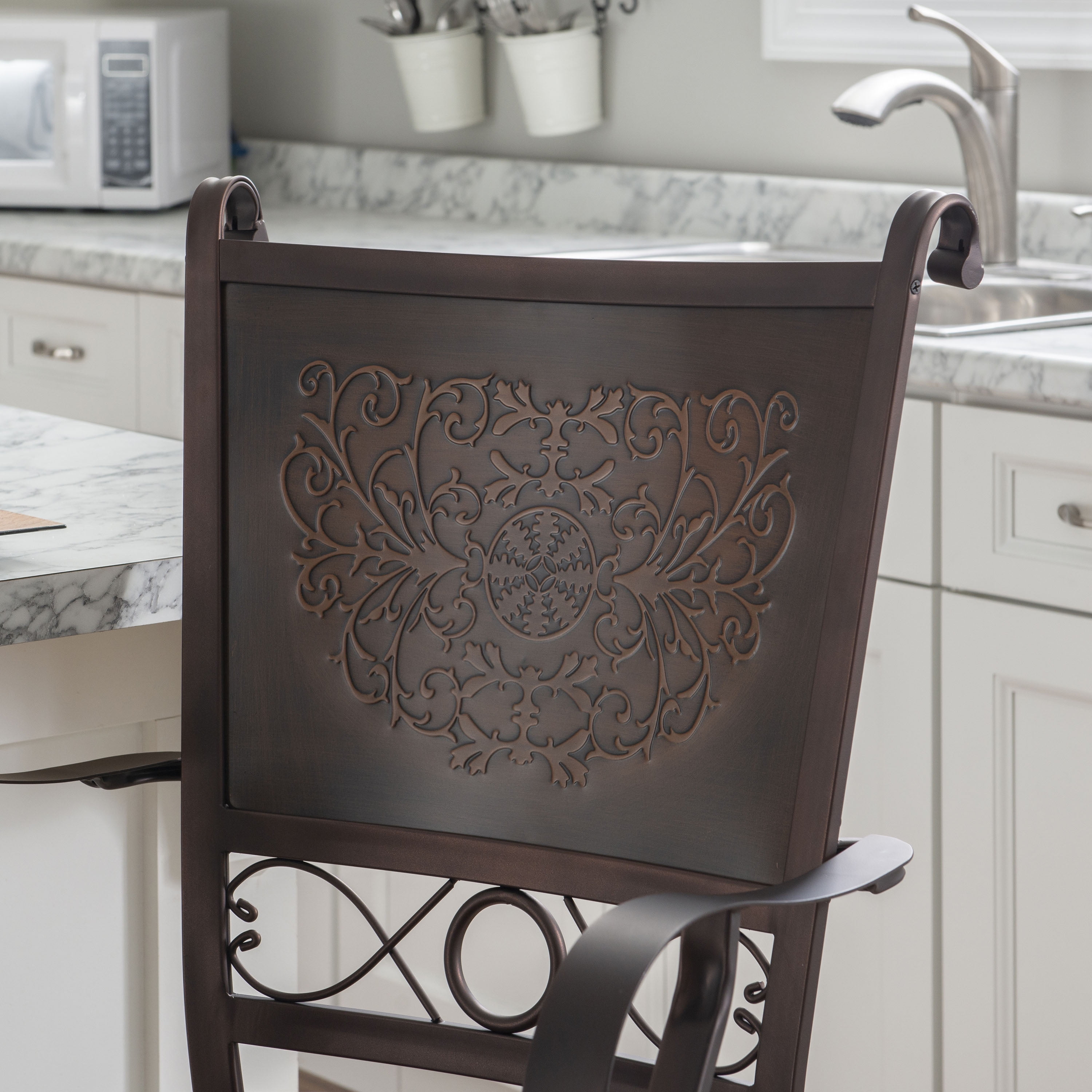 Powell Big & Tall Copper Stamped Back Counter Stool with Arms, Bronze with Brown Fabric, Includes 1 Stool - Image 8