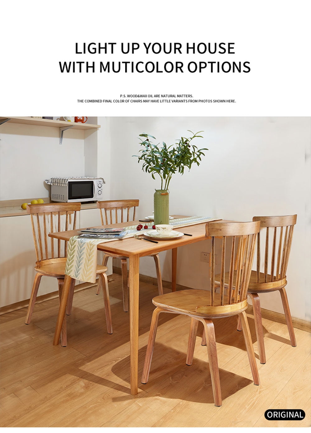 Dining Chairs Set of 2, Wood Dining Room Chairs Slat Back Kitchen Room Chair Windsor Chairs, Orange - Image 5