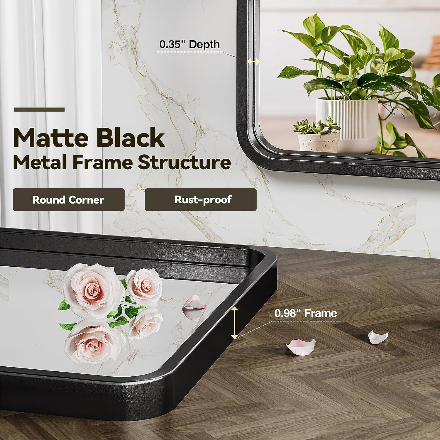 Black Bathroom Mirrors Wall Mirror 22x28 Inch, Modern Bathroom Vanity Wall Mirror with Rectangular Metal Frame & Round Corner for Living Room Bedroom Bathroom, Explosion-proof HD Glass - Image 11