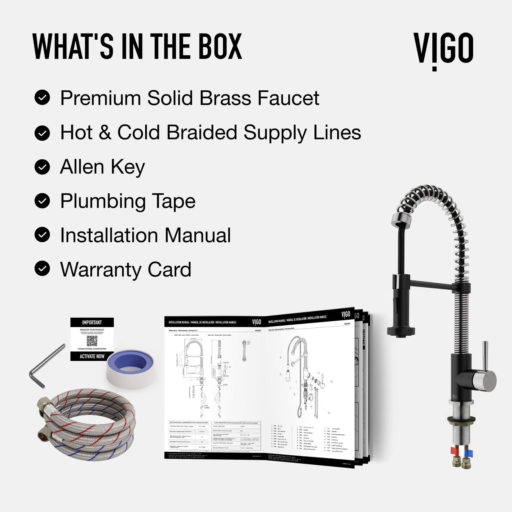 VIGO Edison Single Handle Pull-Down Sprayer Kitchen Faucet in Stainless Steel and Matte Black - Image 13