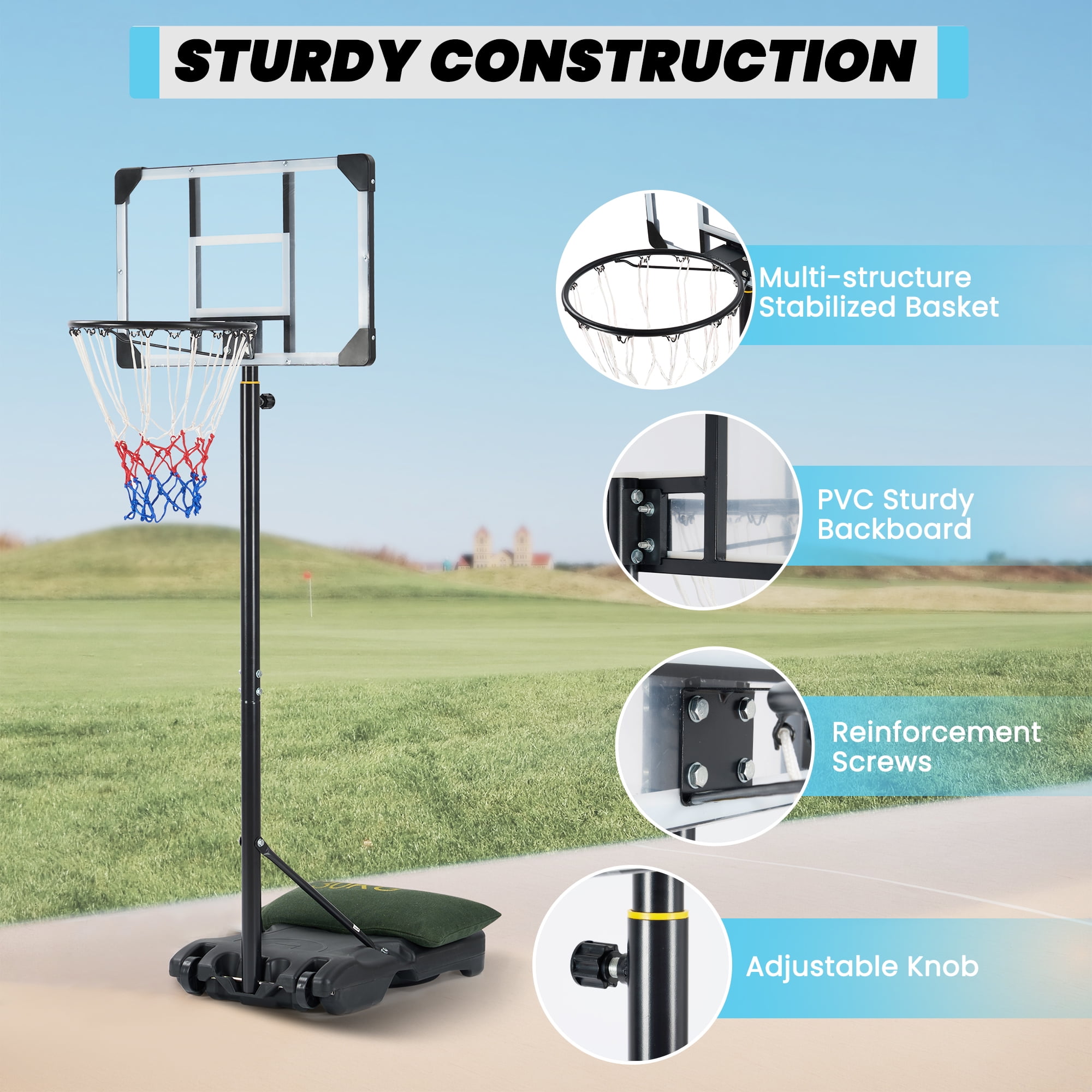 Naipo 28in Basketball Hoop Basketball Goal System Height Adjustable 5.1ft to 7ft Court for All Age Ranges Indoor Outdoor Use - Image 2