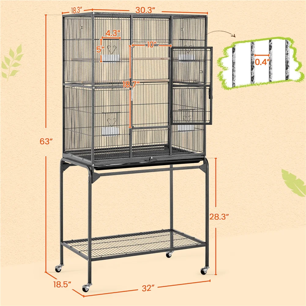 Alden Design 63" Large Bird Cages for Mid-Sized Parrot Cockatiels Parakeets Conure Lovebird - Image 3