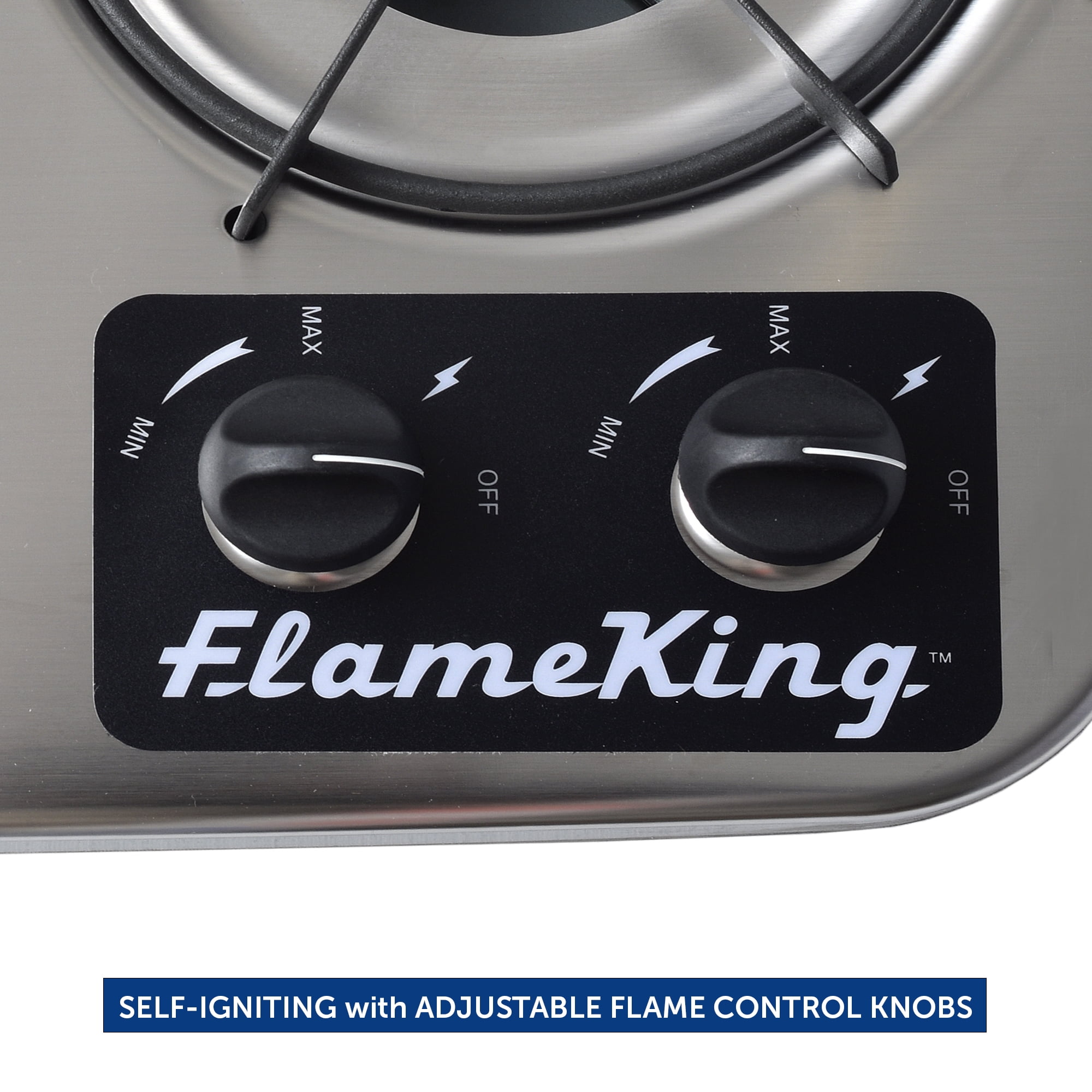 Flame King 2 Burner Built-In RV Trailer Stove With Wind Shield - Image 4