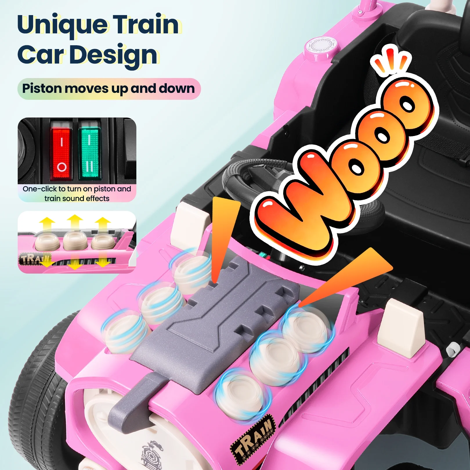 Funcid Ride on Train for Toddlers with Remote Control, Ride on Toys for Kids Ages 2-6, Electric Car for Kids with Music, Bluetooth, MP3 Player, Train Sound, Pink - Image 8