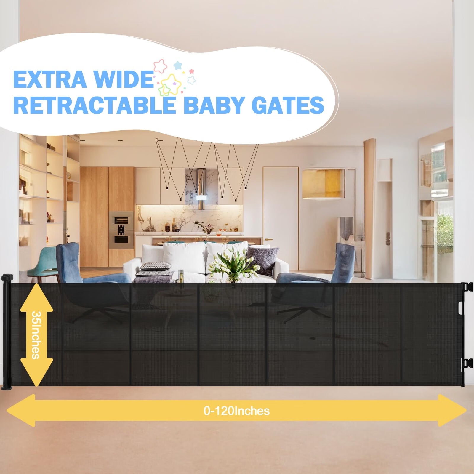 ZOUYUE 120 inch Safe Gates for Baby and Pet,35" Tall Adjusetable Extra Wide Mesh Baby Safety Gate for Stairs,Doorways,Dog Gate Pet Gate for Indoor and Outdoor,Black - Image 5