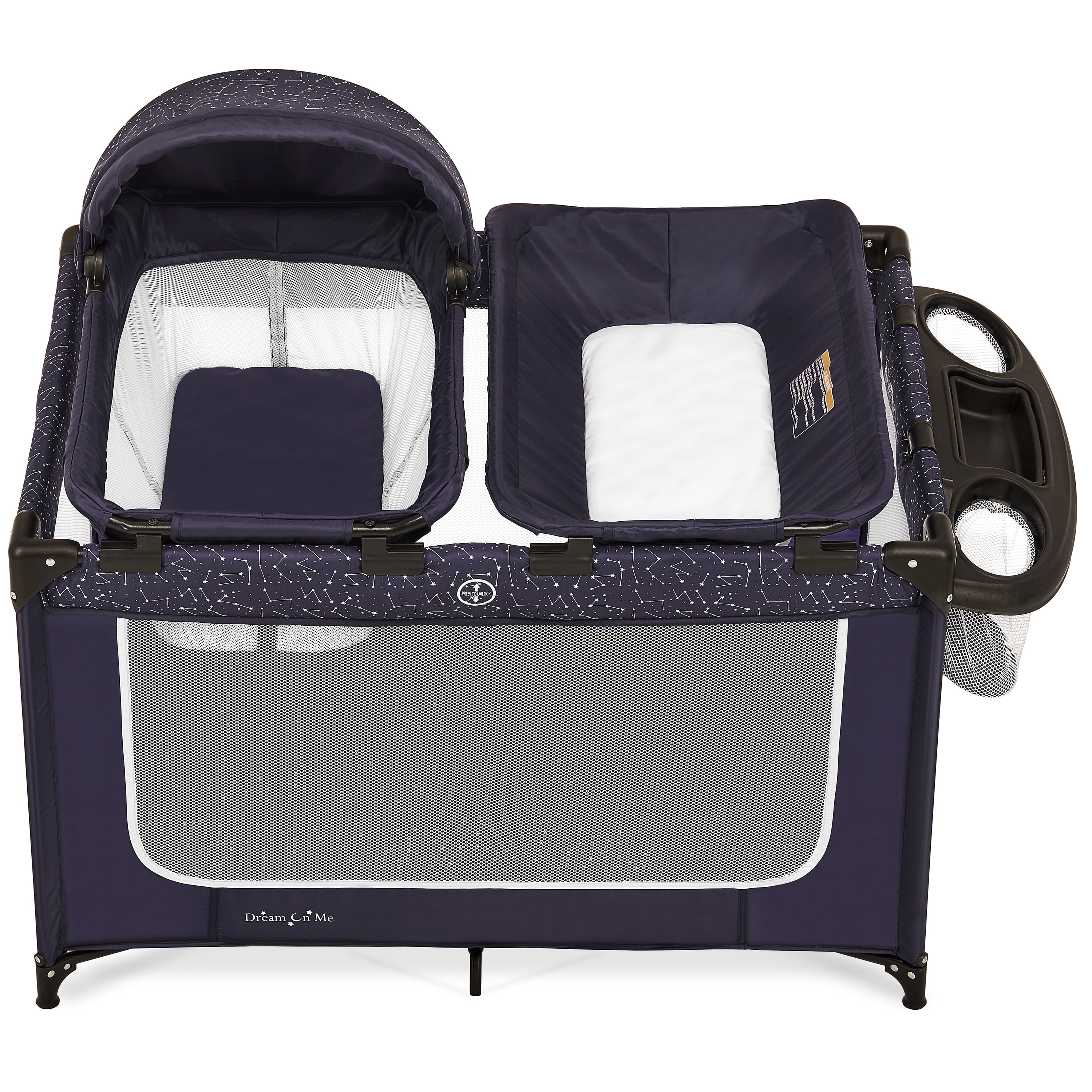 Dream On Me Emily Rose Deluxe Playard with Changing Tray and Infant Bassinet | with Canopy | Waterproof Fabric | with Changing Station | JPMA Certified | Lightweight In In Galaxy Blue - Image 15