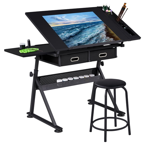 Renwick Adjustable Drafting Table with Stool, Black - Image 3