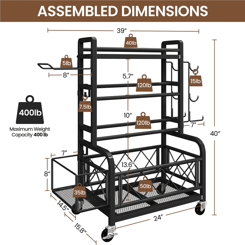 Renwick Metal Rolling Dumbbell Rack with Hooks, Black - Image 4