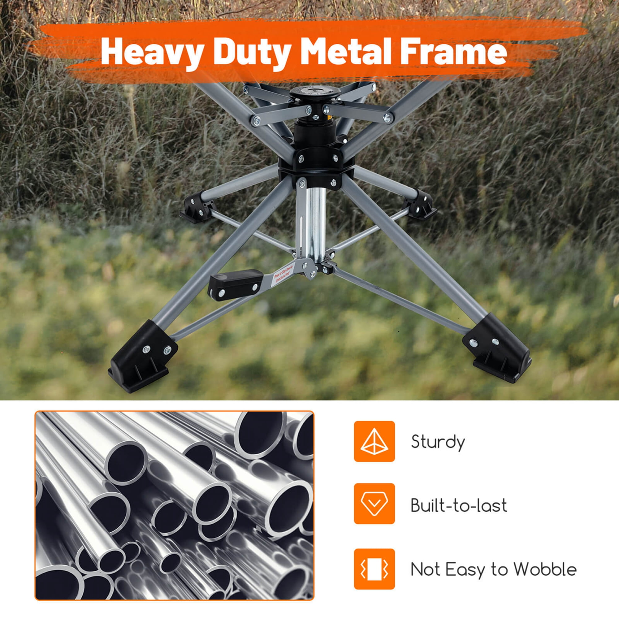 Costway 360° Swivel Hunting Chair with Mesh Cup Holder & Storage Pockets Cozy Backrest Blue - Image 7