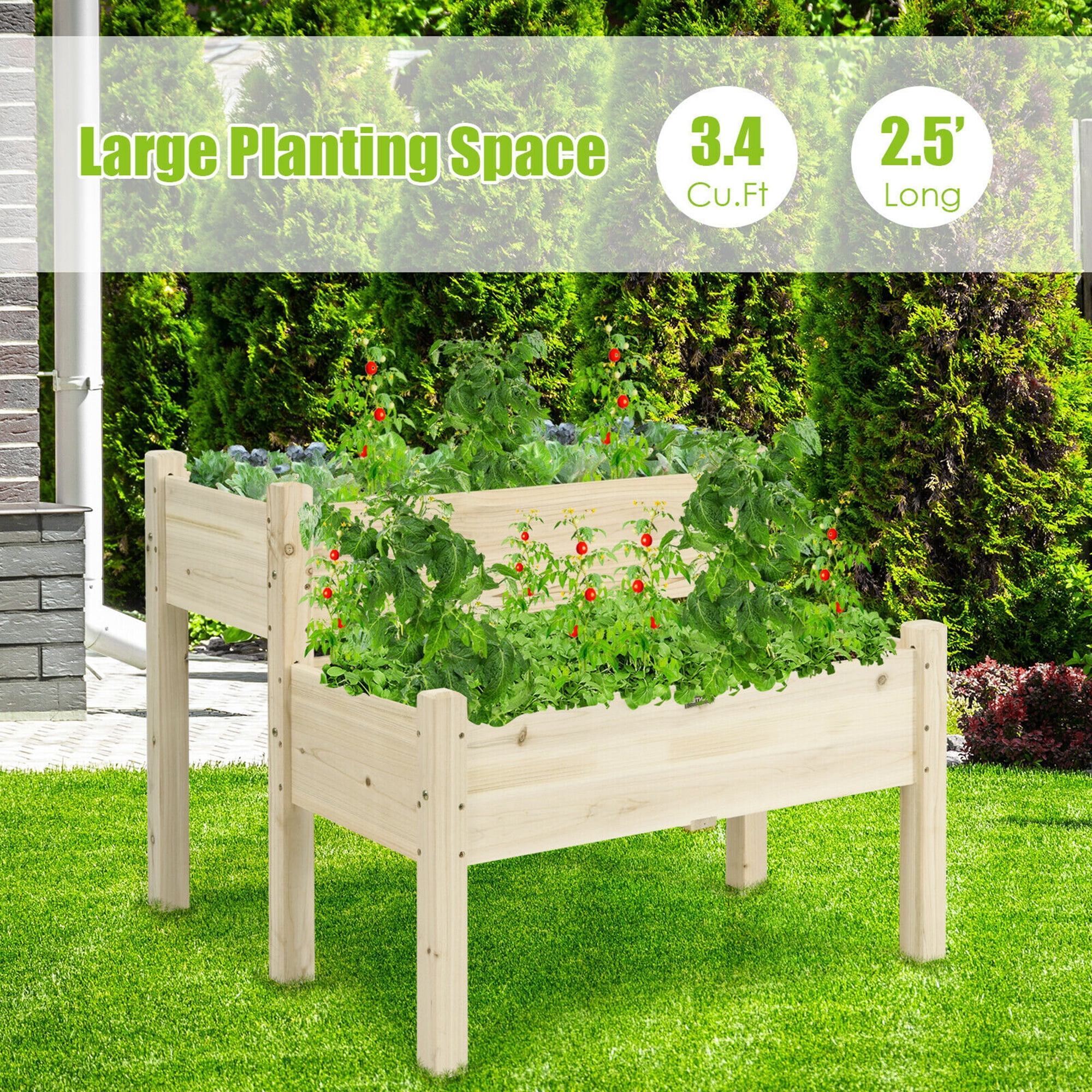 Gymax 2 Tier Wooden Raised Garden Bed Elevated Planter Box w/Legs Drain Holes - Image 9