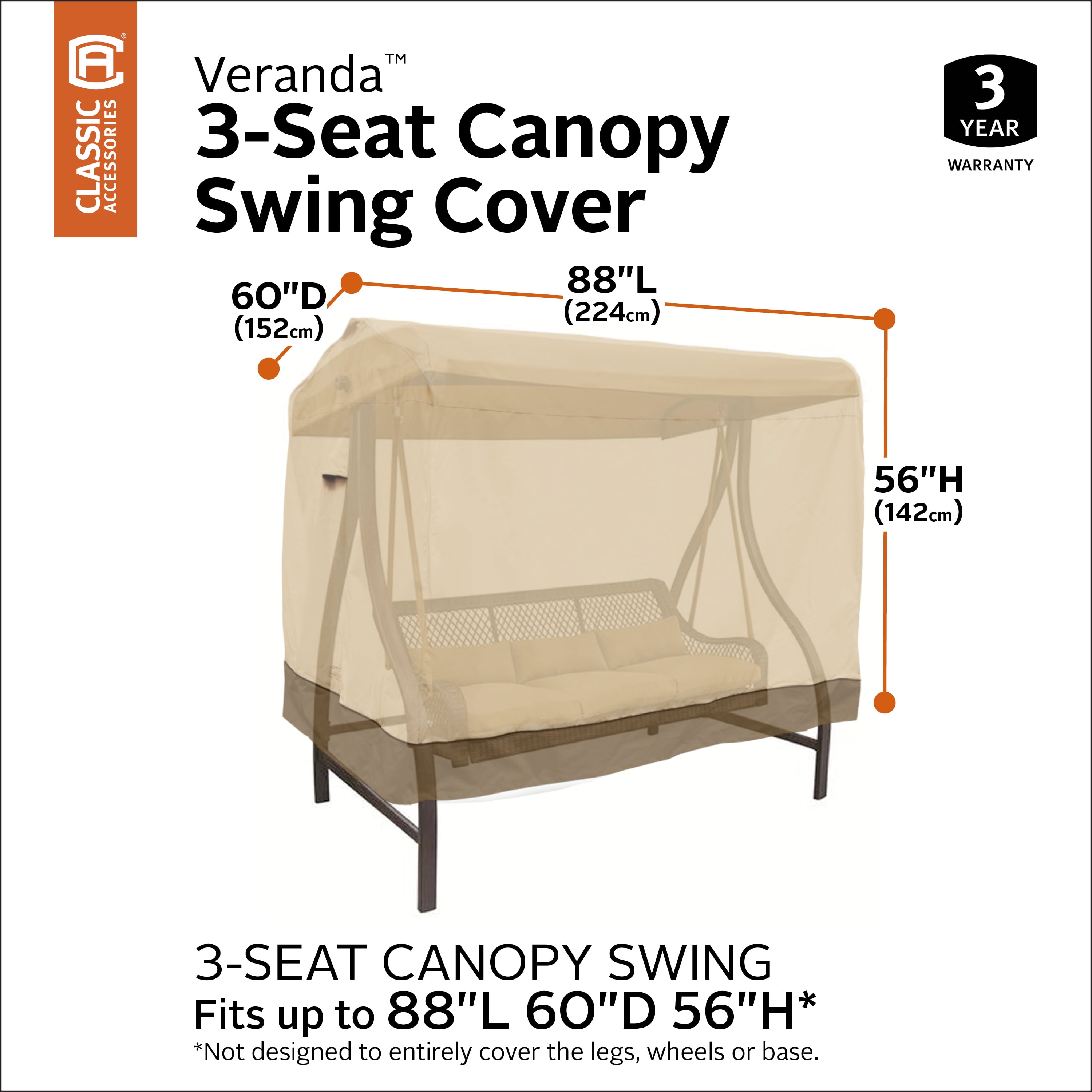 Classic Accessories Veranda Water-Resistant 88 Inch Canopy Swing Cover - Image 15