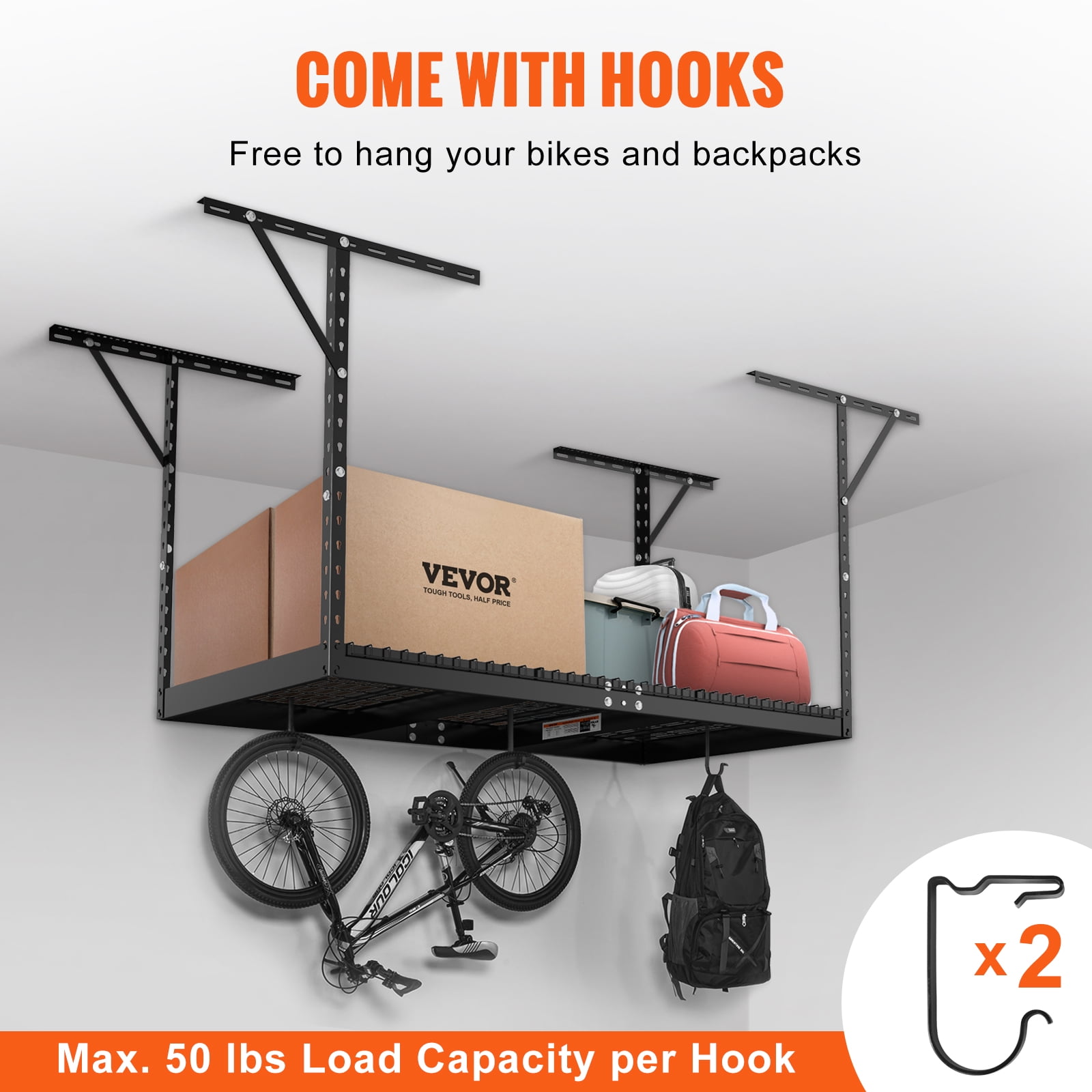 VEVOR Overhead Adjustable Garage Storage Rack 36x72in Ceiling Rack 550lbs Black - Image 3