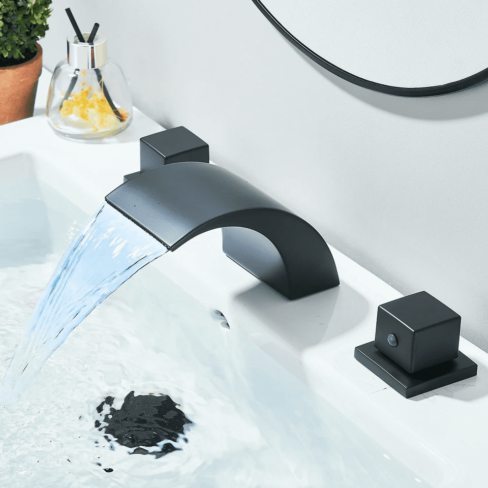 Zovajonia 3 Hole Bathroom Faucet, Matte Black Dual Crystal Knobs Vanity Basin LED Sink Faucet Mixer Bronze Bath Faucets ,Widespread bathroom faucets for sink 3 hole Waterfall Tub Faucet - Image 4