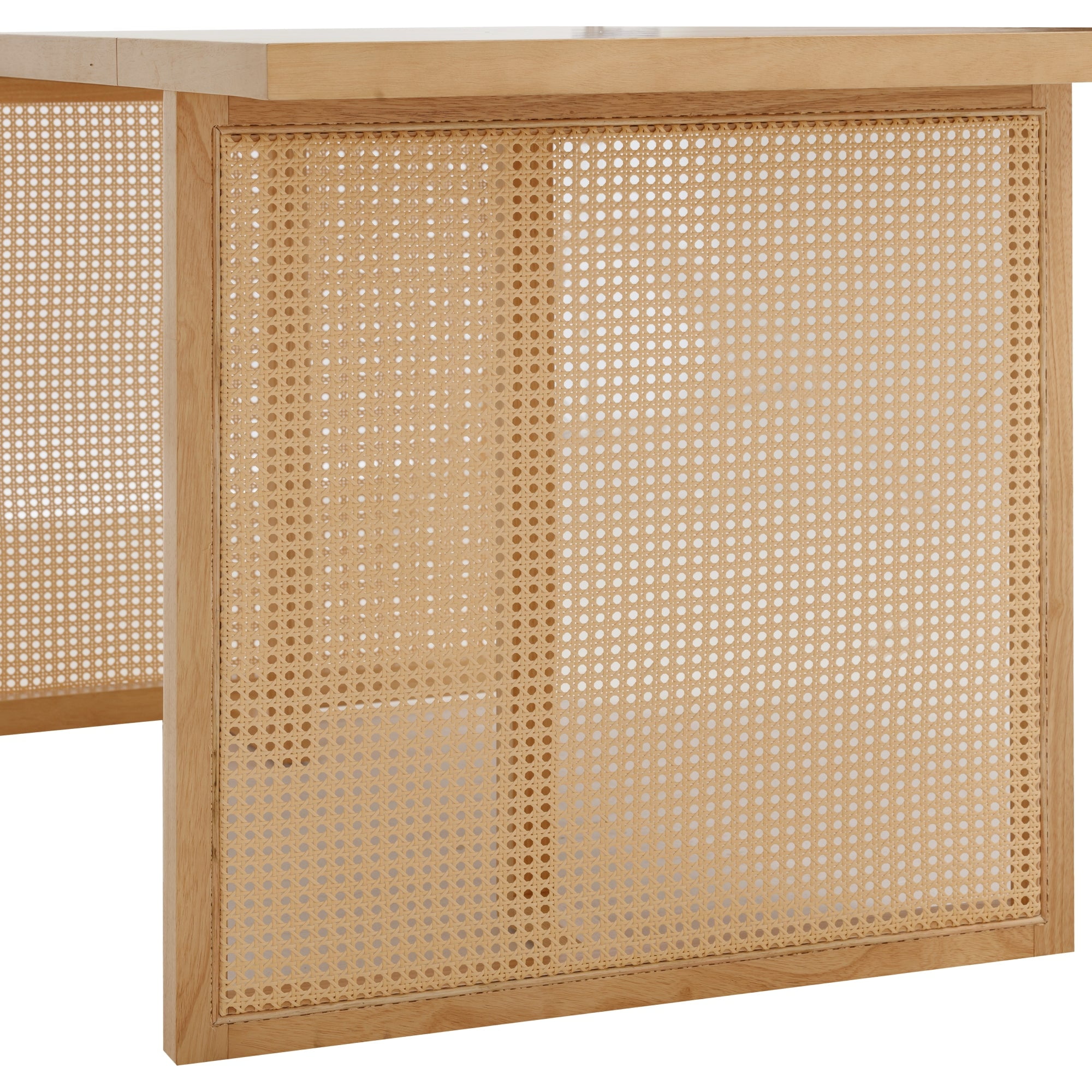 Nathan James Willow Boho Dining Table for 6 with Solid Wood Legs, 6-Person Natural Wood Dining Table, Warm Pine or Brown Dining Table with Bohemian Rattan Accent - Image 4