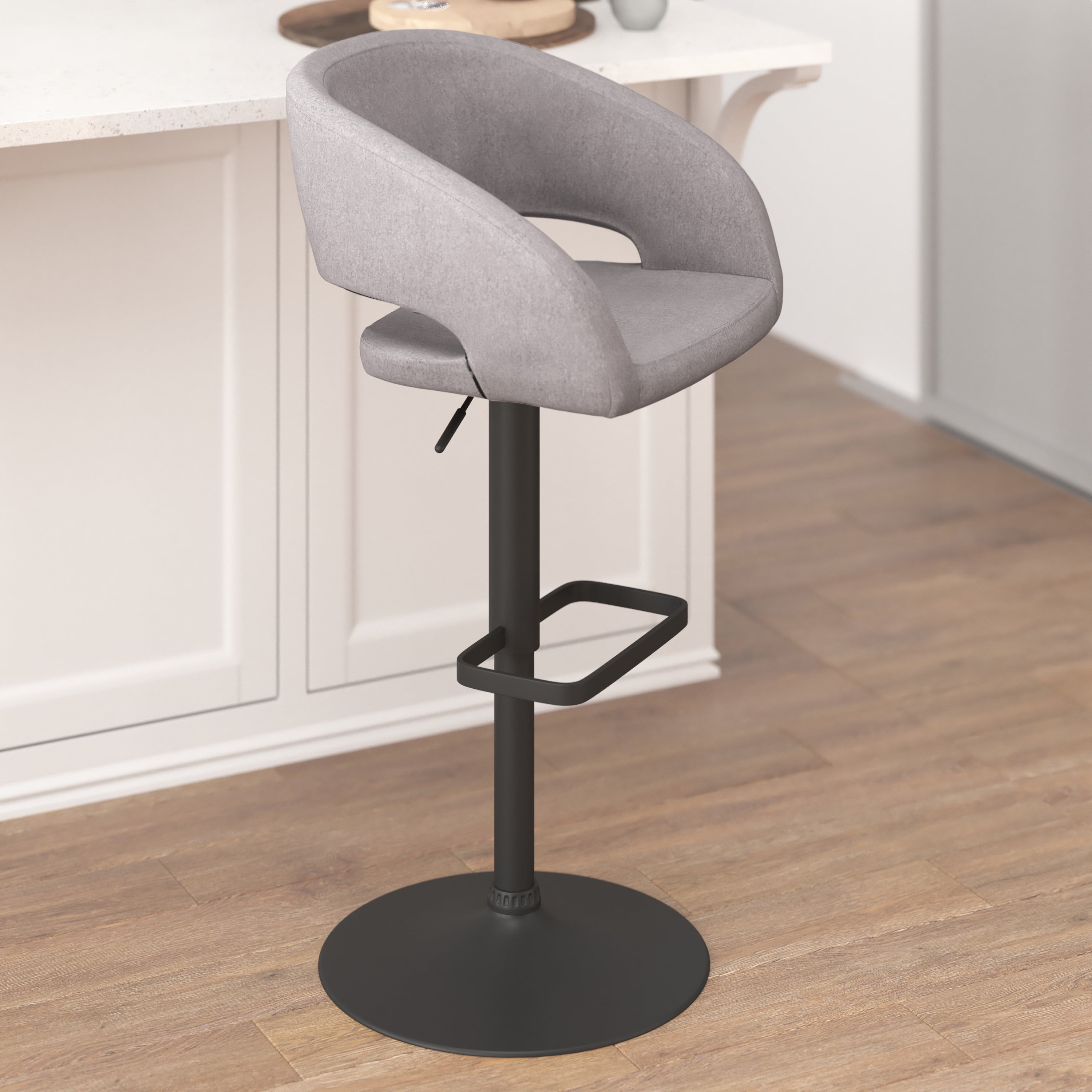 Flash Furniture Erik 23" - 31.5"H Square Adjustable Swivel Mid Back Barstool, Gray/Black - Image 5