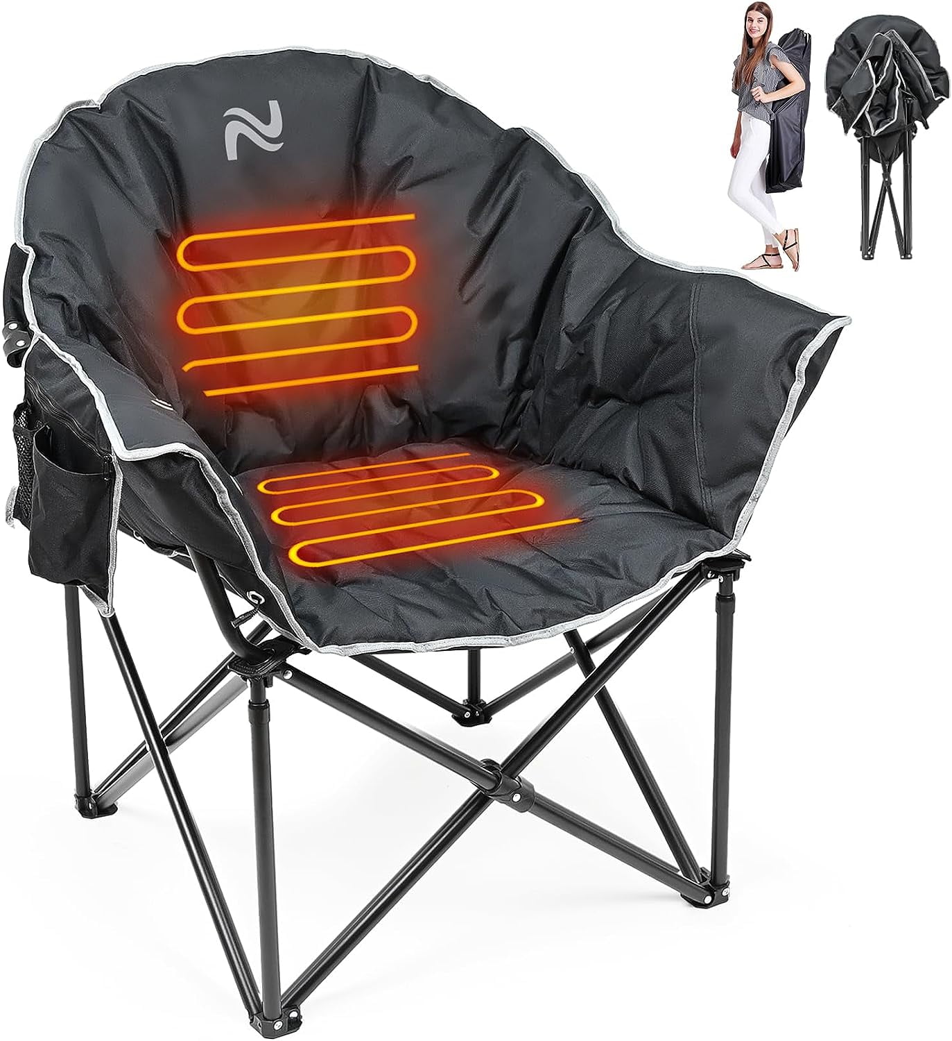 Slsy Oversized Heated Camping Chair, XL Padded Patio Lounge Chairs with 3 Heat Levels, Portable Folding Heated Chair Round Moon Saucer Folding Lawn Chair Outdoor Chair for Camping, Lounge Patio - Image 14