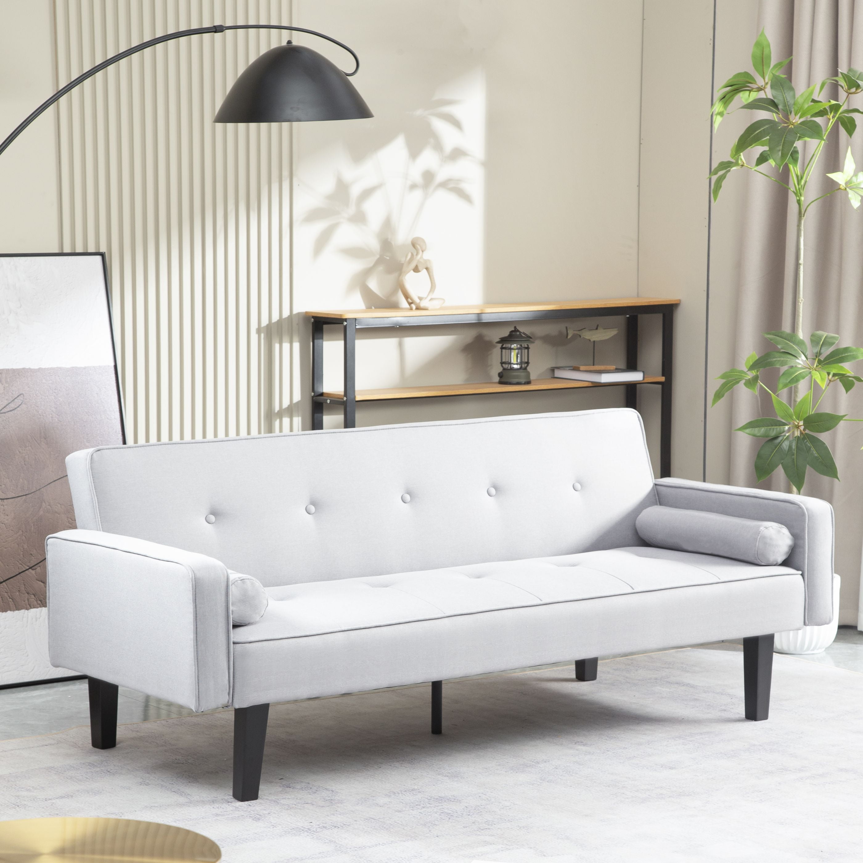 Leumius Modern Linen Reclining Futon Sofa with Pillows, Light Gray - Image 3