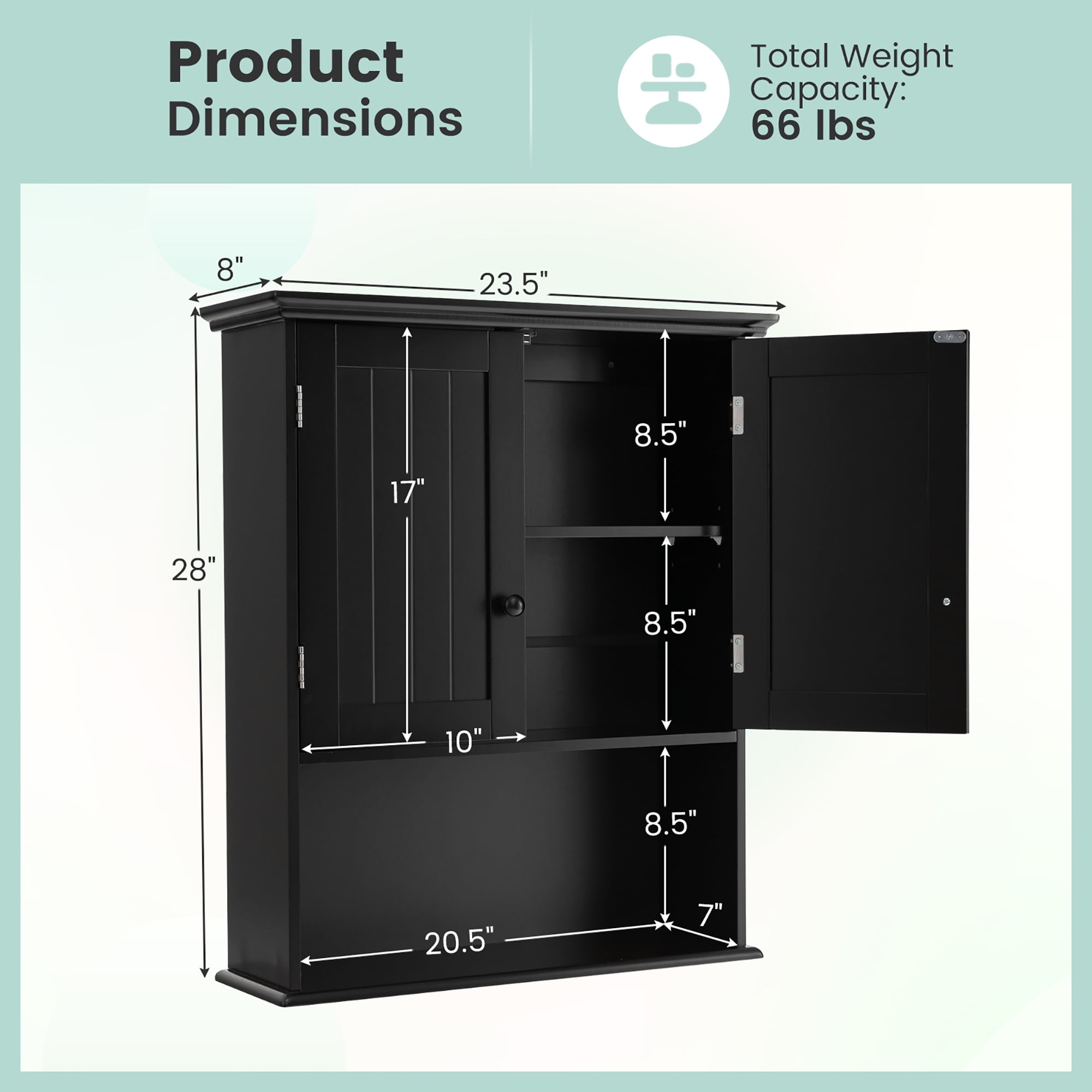 Costway Wall Mount Bathroom Cabinet Wooden Medicine Cabinet Storage Organizer Black - Image 4